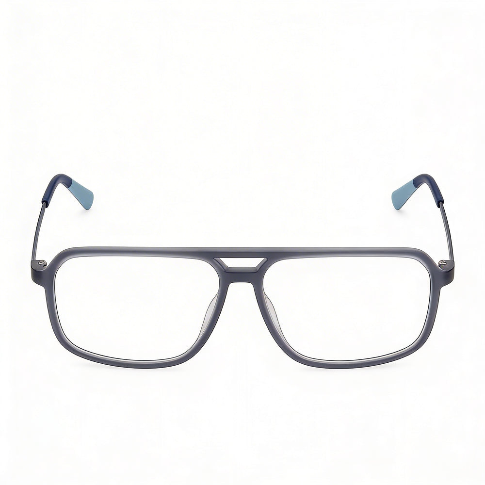 Montura de gafas Harley-Davidson azul mate para hombre, aptas para prescripción médica con lentes transparentes de demostración.