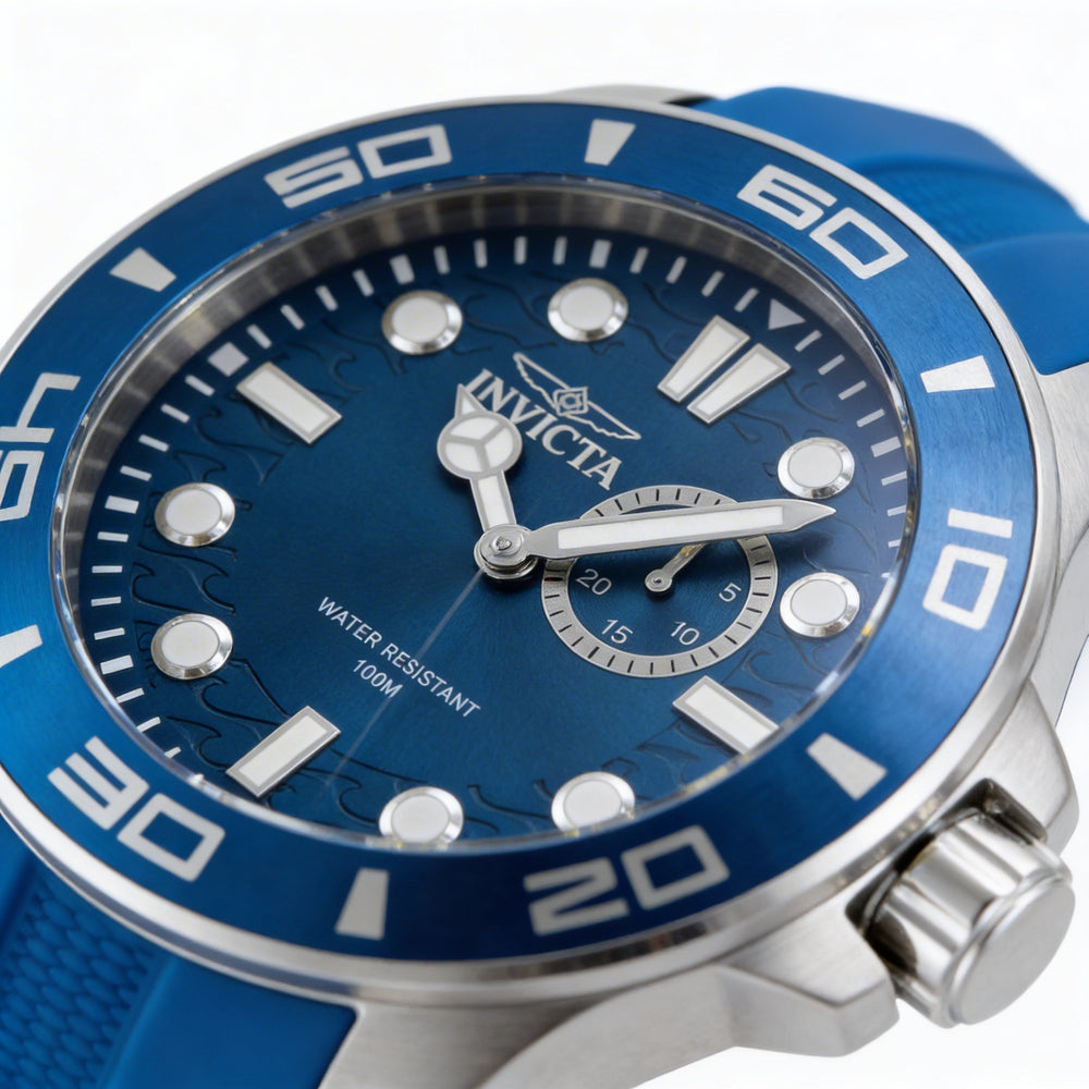 Invicta Pro Diver 49271 Men's 50mm Stainless Steel Quartz Watch with Blue Dial, Silicone Strap, 10 ATM Water Resistant