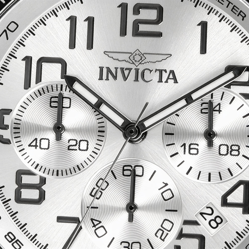 Invicta Men's Chronograph Silver-Tone Dial, Black Bezel, Gunmetal Stainless Steel Luminous Watch 45mm