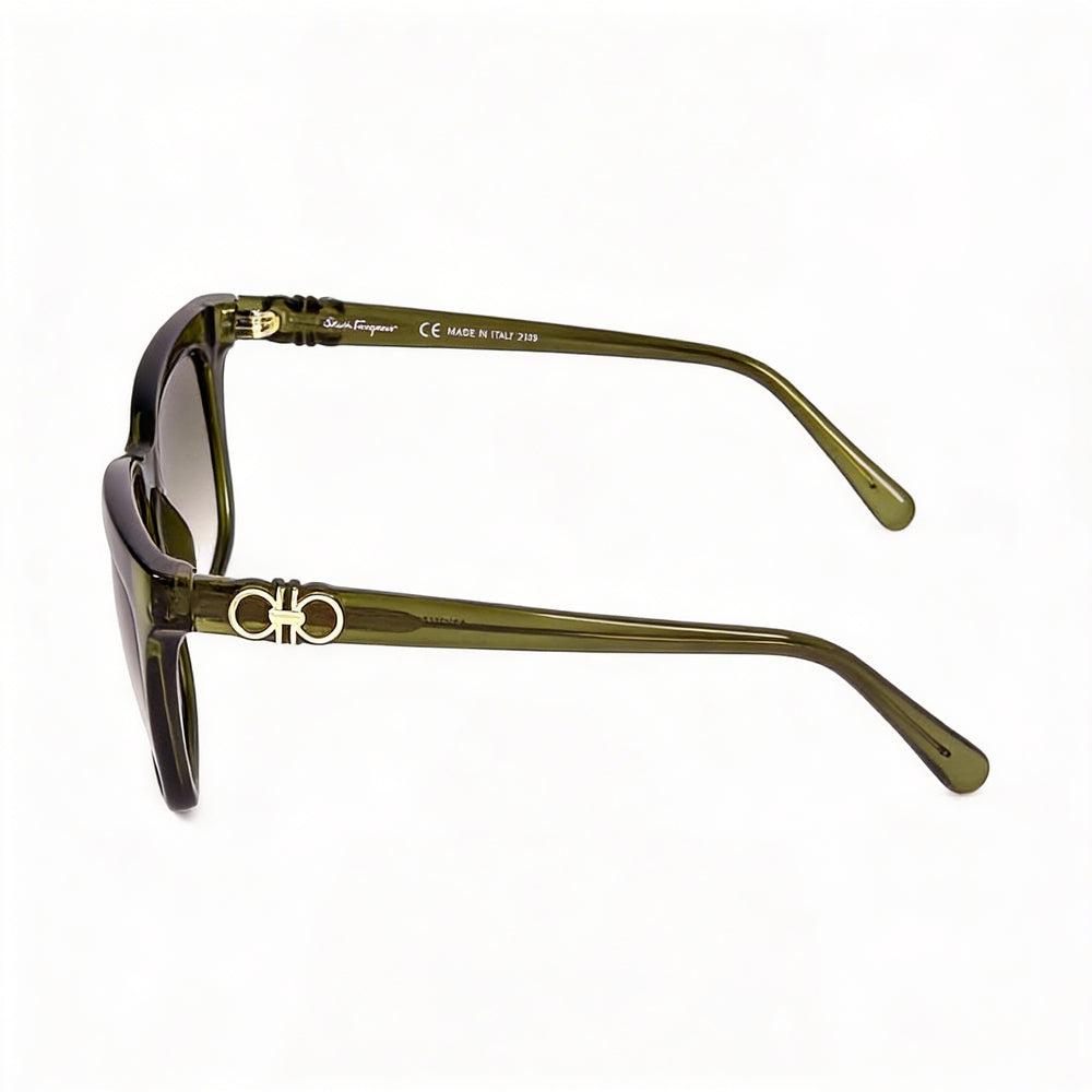 Ferragamo Sf1027s Unisex Full Rim Square Plastic Green Gradient Frame Green Lens Eyewear 55mm
