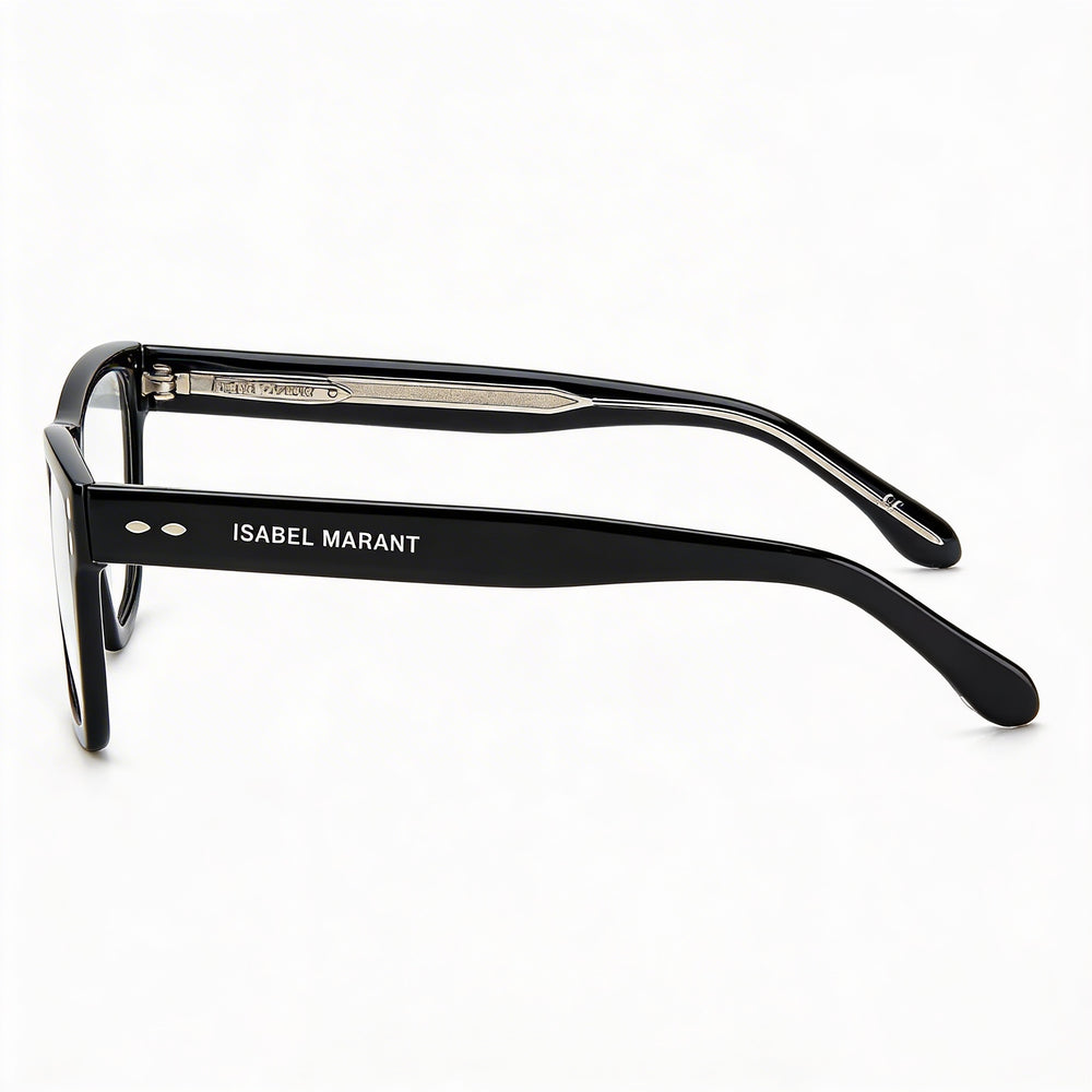 Gafas de sol unisex modernas Isabel Marant con montura de acetato negro, lentes negras, ancho de lente de 52 mm