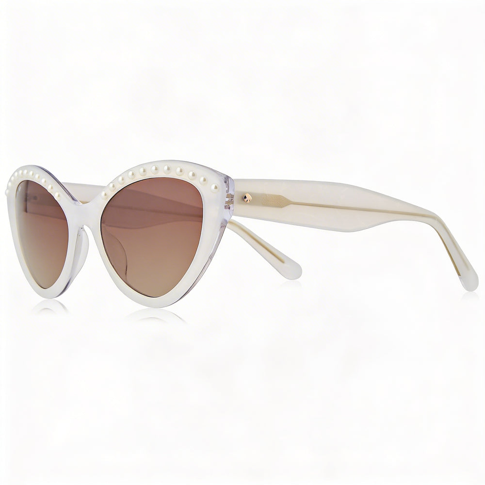 Kate Spade New York JUNI/G/S PEARL Gafas de sol de mujer blancas y marrones con montura de acetato, lentes marrones degradadas con protección UV de 55 mm