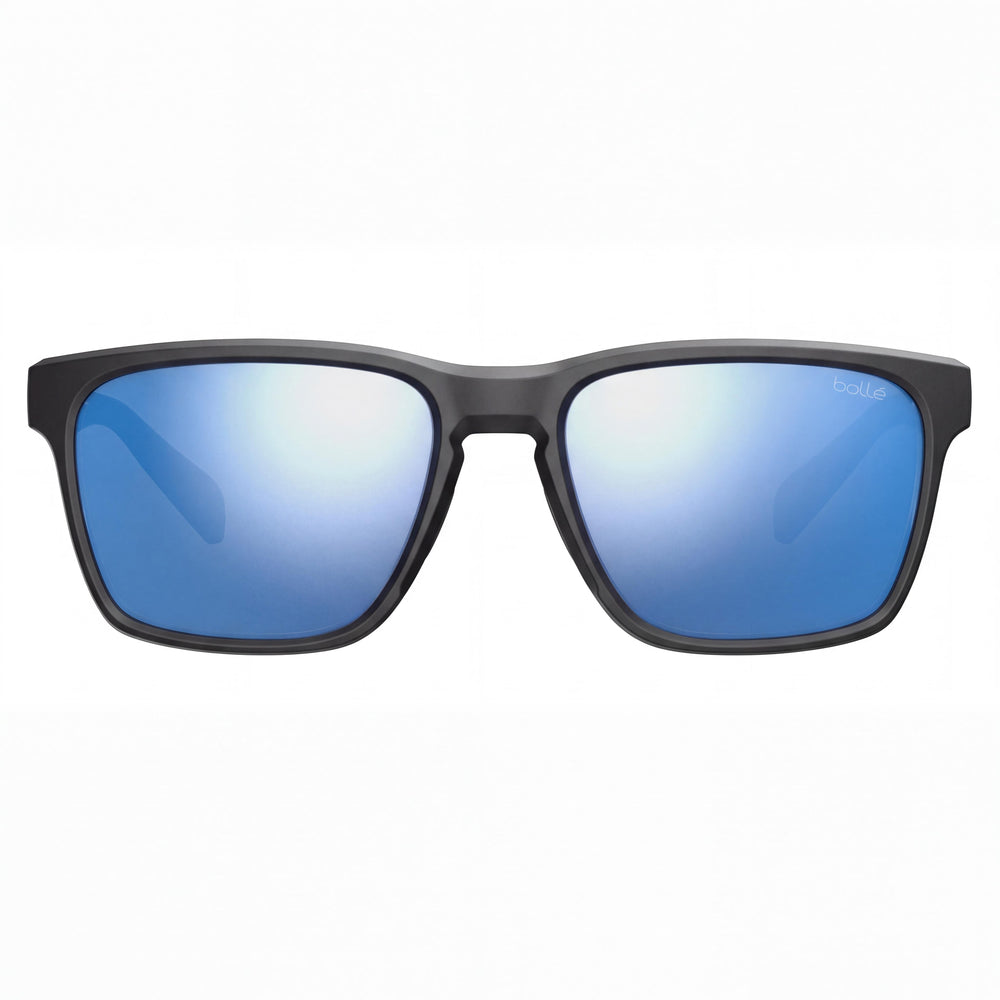 bollé Reverence Unisex Black Rectangular Polycarbonate Frame Sky Blue Polarized Lenses 57mm Sunglasses