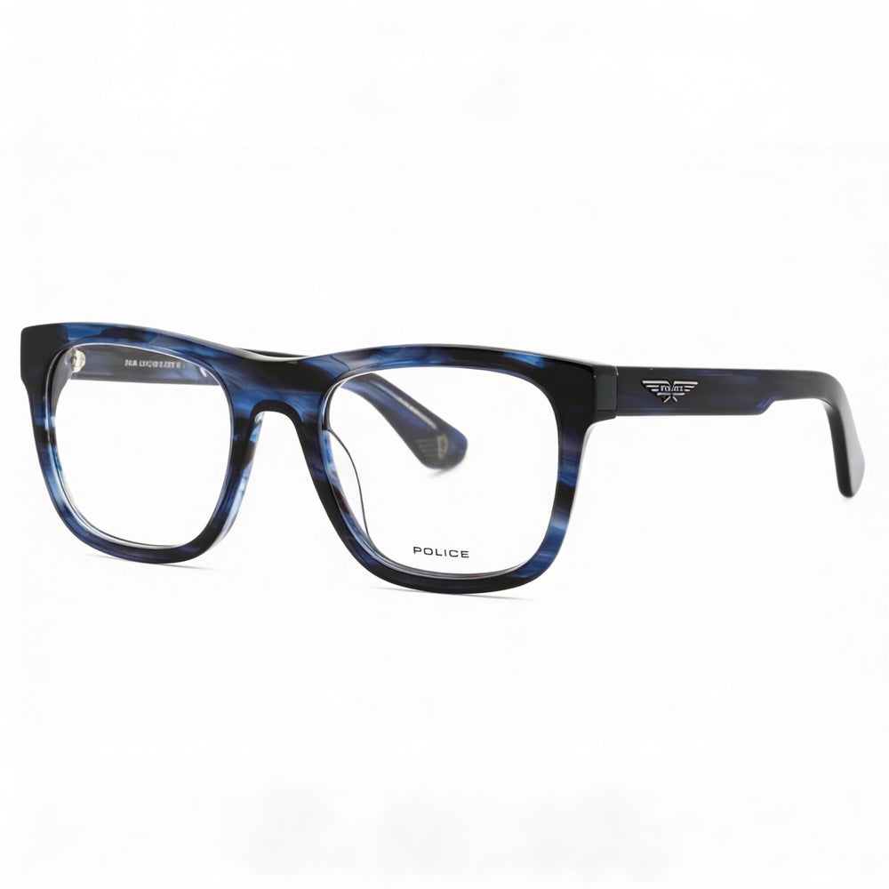 Gafas Police Casual para hombre con montura de plástico azul brillante y lentes de policarbonato, 52 mm