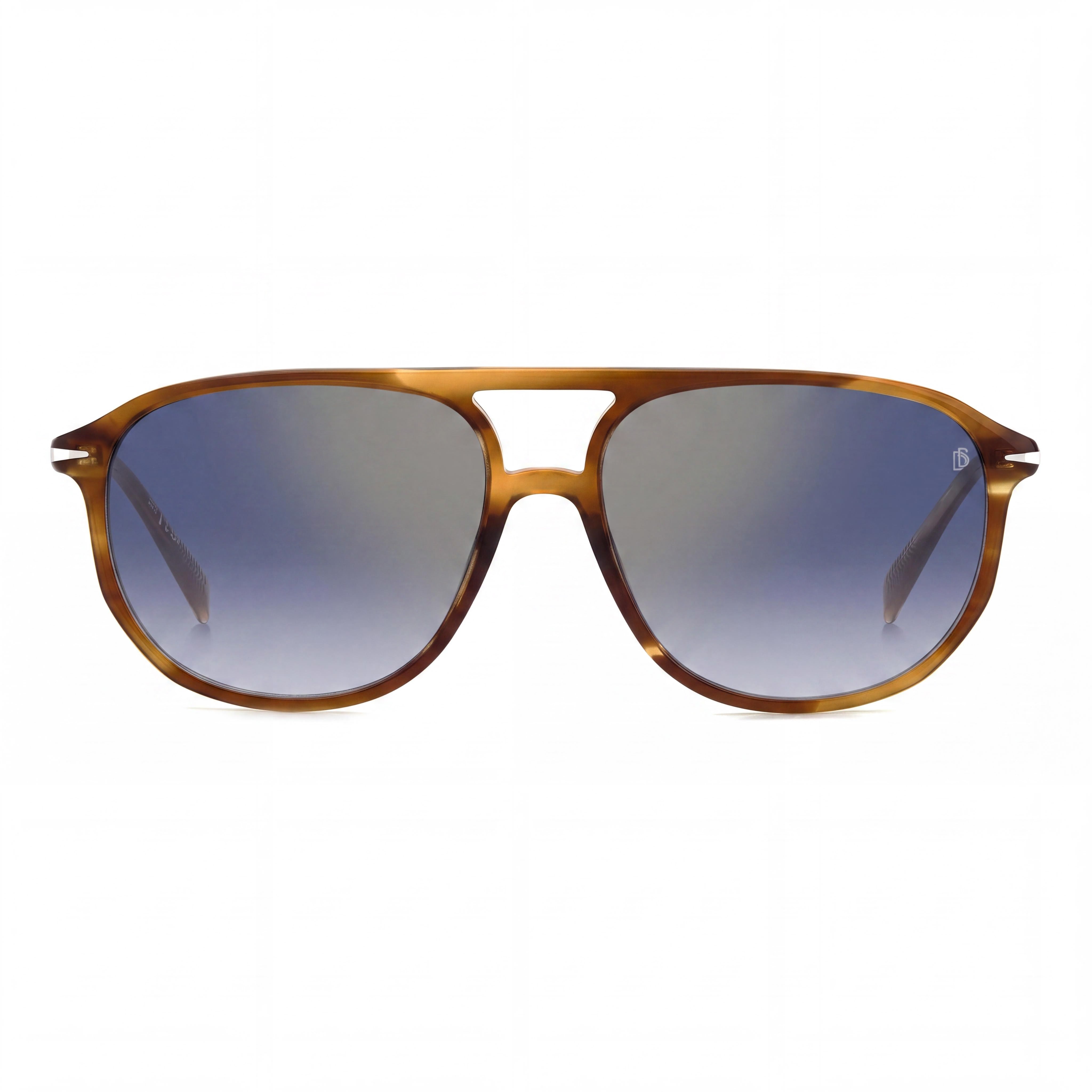 David Beckham DB 1159/S Classic Women's Rectangular Brown Horn Light Acetate Non-Polarized Blue Mirror Antireflex Sunglasses 58mm, Photo 2