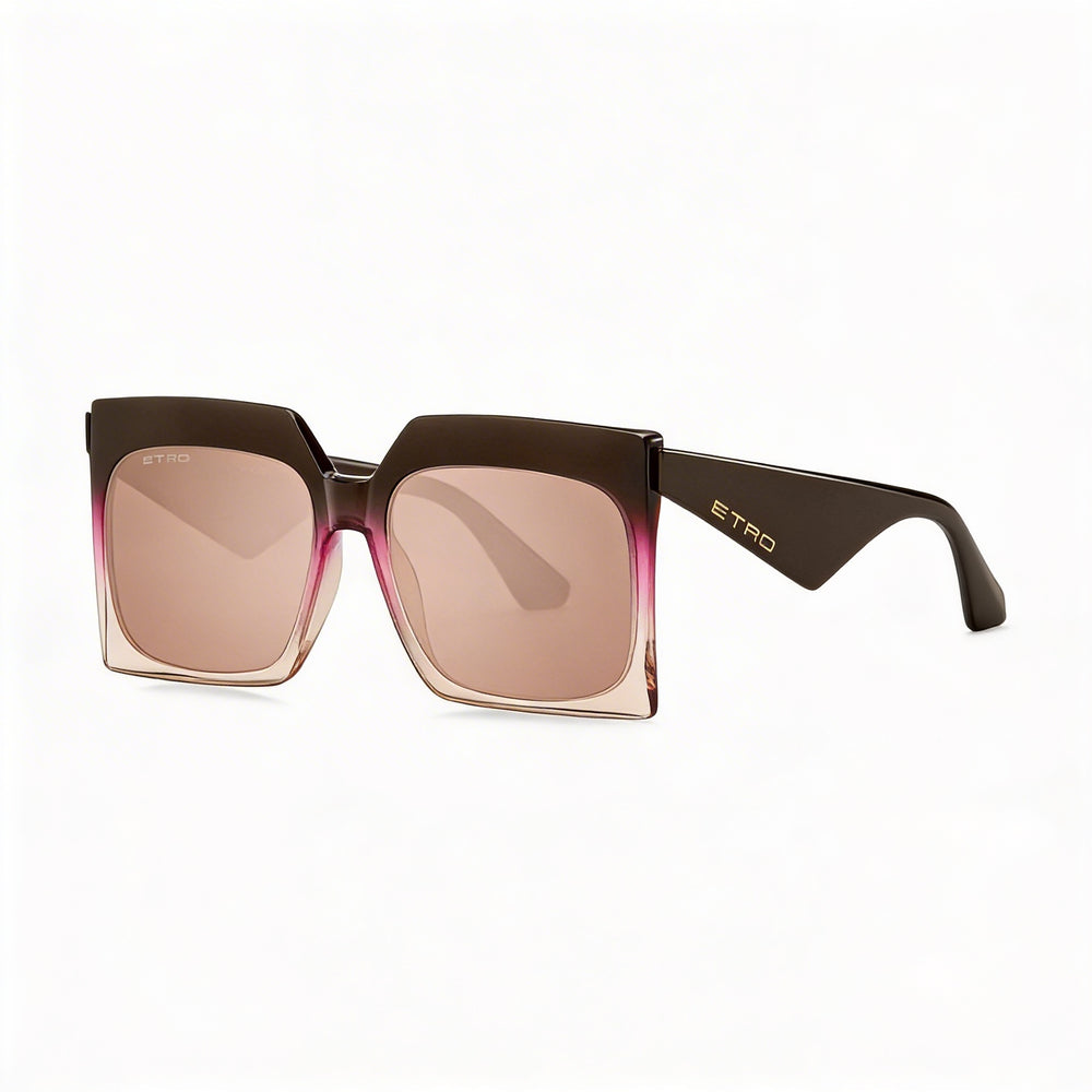 Etro Casual Women's Brown Fuchsia Acetate Non-Polarized Sunglasses with Pink Flash Silver Lenses 60mm
