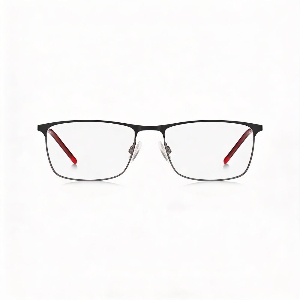 HUGO Hg 1182 Gafas Rectangulares de Acero Inoxidable para Hombre Negro Mate Rutenio Oscuro 58-18-145mm