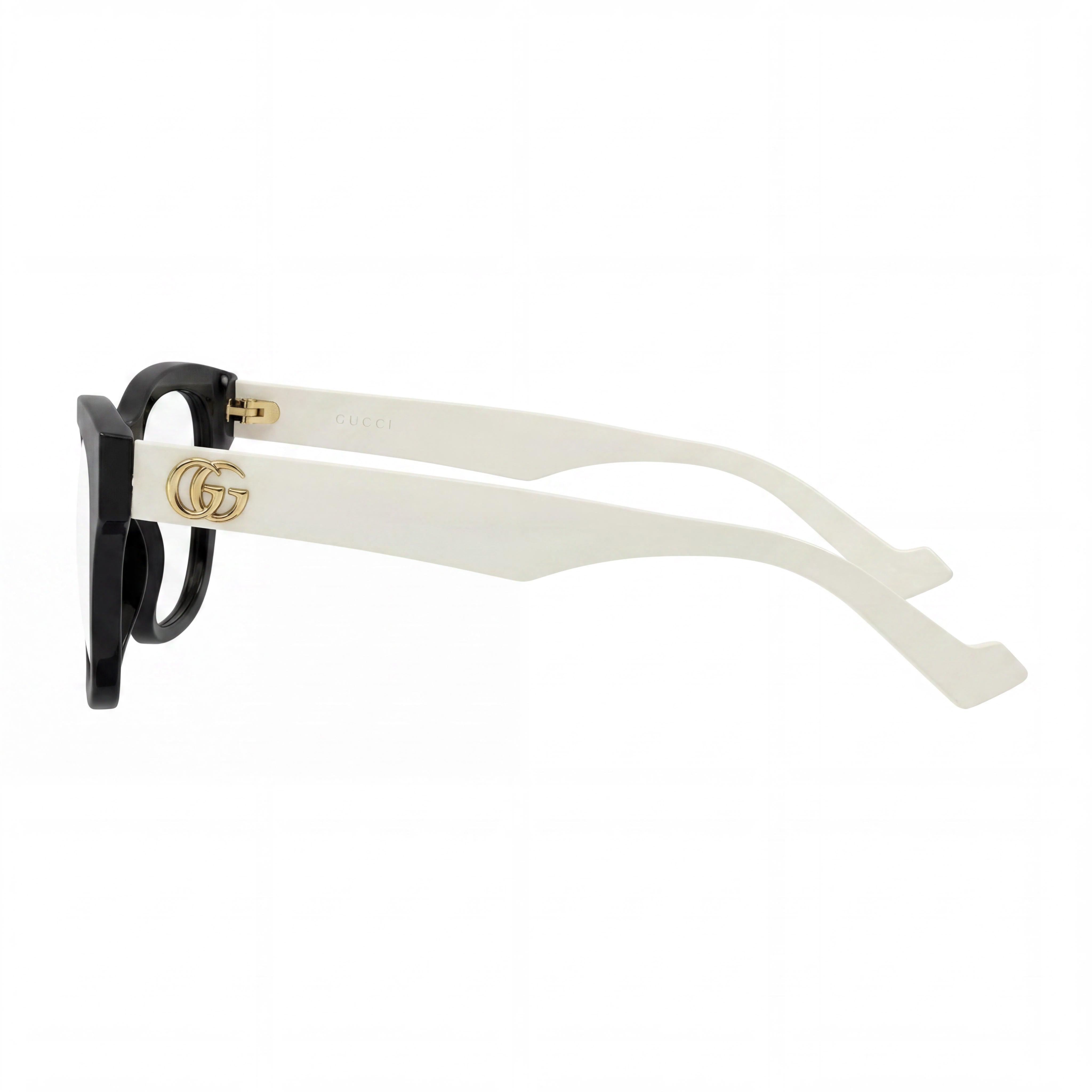 Gucci Gg0999o 002 Gafas de mujer de plástico negro, blanco y dorado con logo, forma de ojo de gato y lentes transparentes de policarbonato de 52 mm, Photo 3