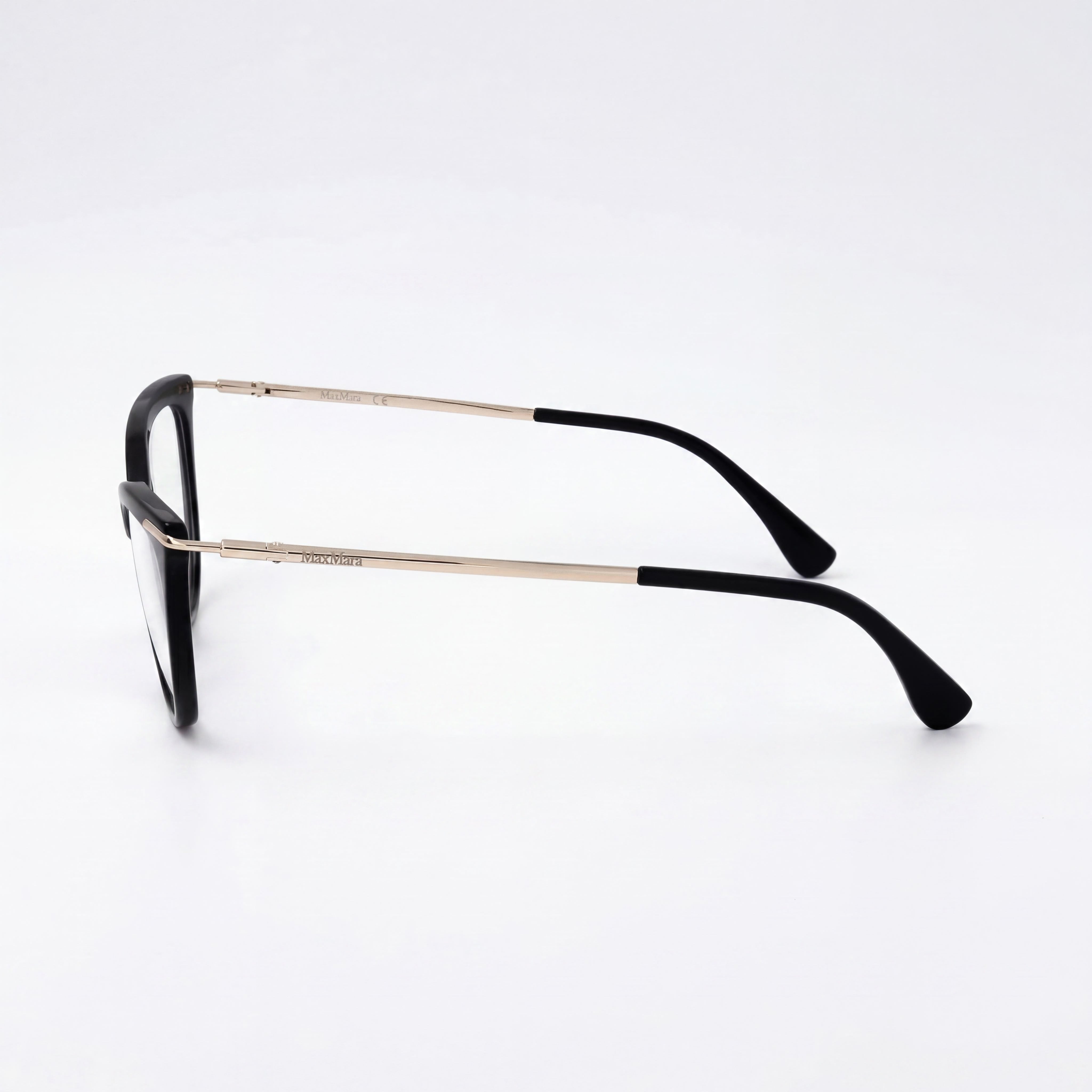 Gafas de sol MaxMara casual para mujer, de plástico negro brillante, montura completa, tipo ojo de gato, con lentes transparentes 53-135-135, Photo 3