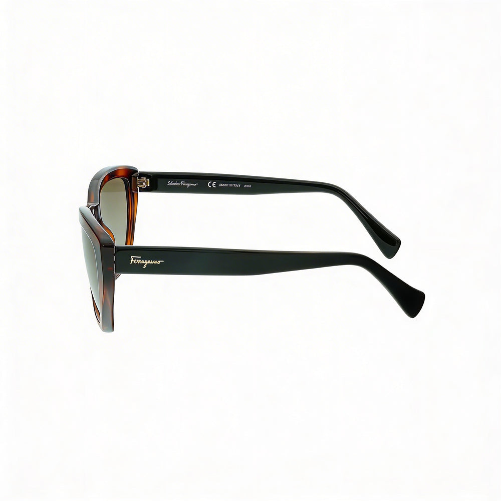 Gafas de sol para mujer Ferragamo SF958S 214 de ojo de gato color carey inyectado con lentes marrones no polarizadas y protección UV de 55 mm