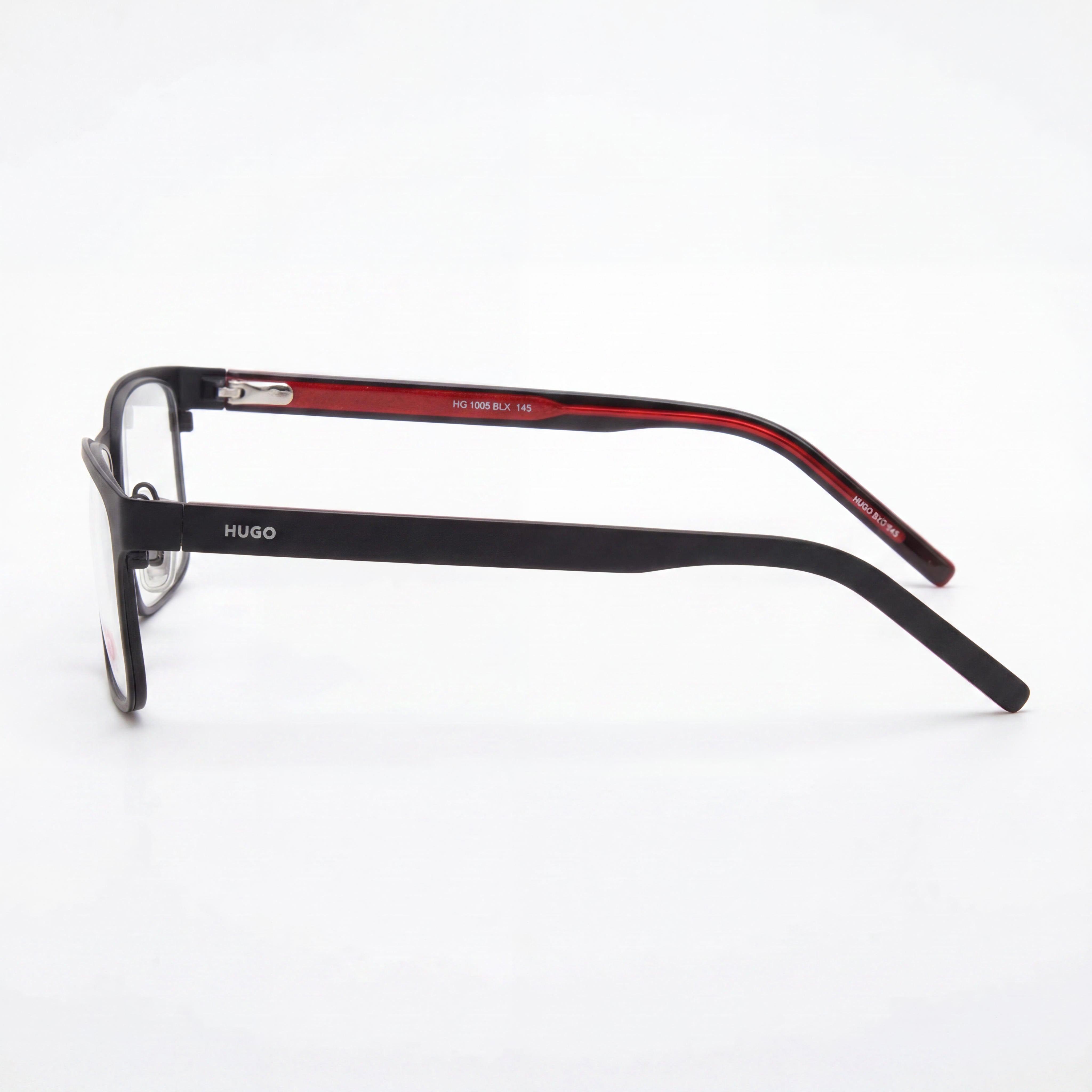 Gafas rectangulares Hugo Boss para hombre HG-1005, armazón de plástico transparente rojo mate, claro 53-17-145, Photo 3
