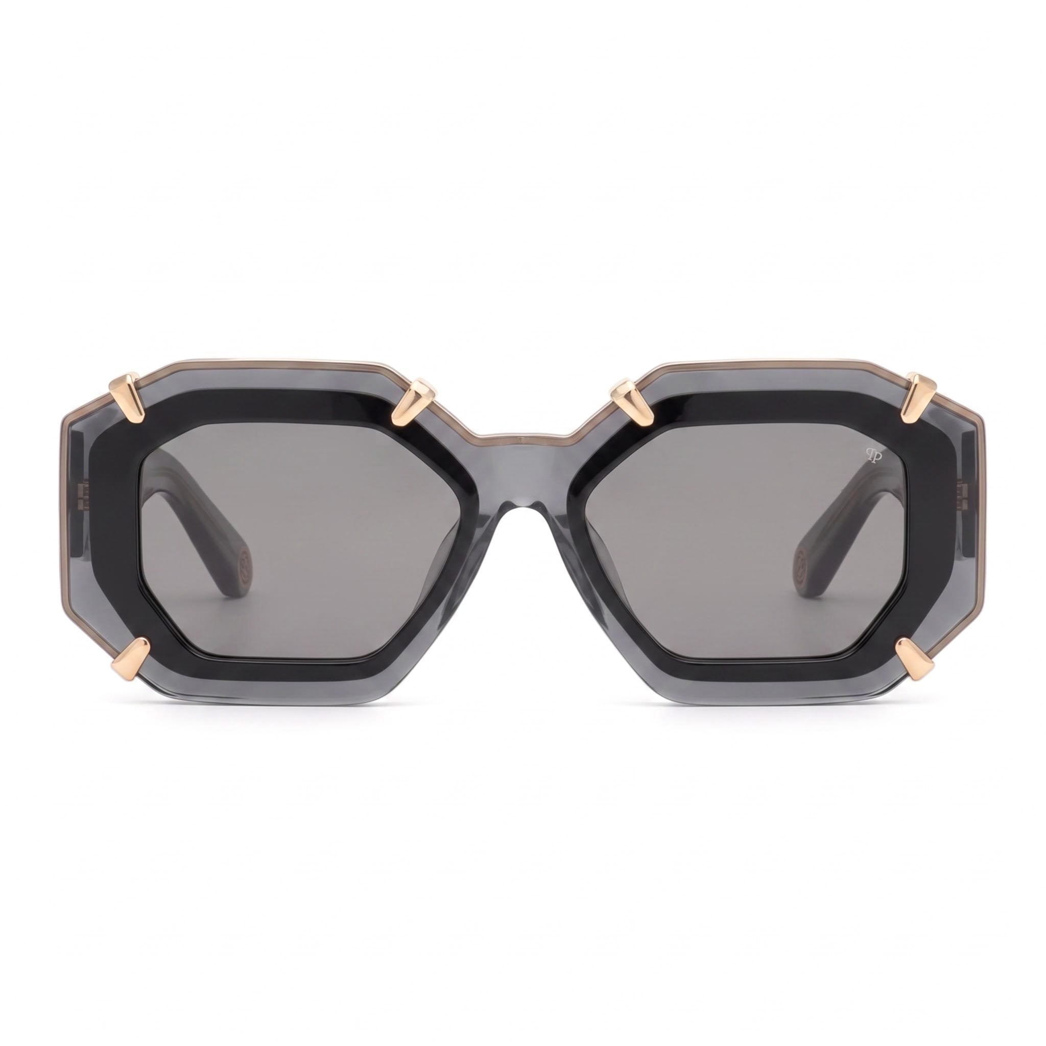 Gafas de sol Philipp Plein casual para hombre de acetato de celulosa multicolor con cristales grises transparentes brillantes, protección UV 53mm, Photo 2
