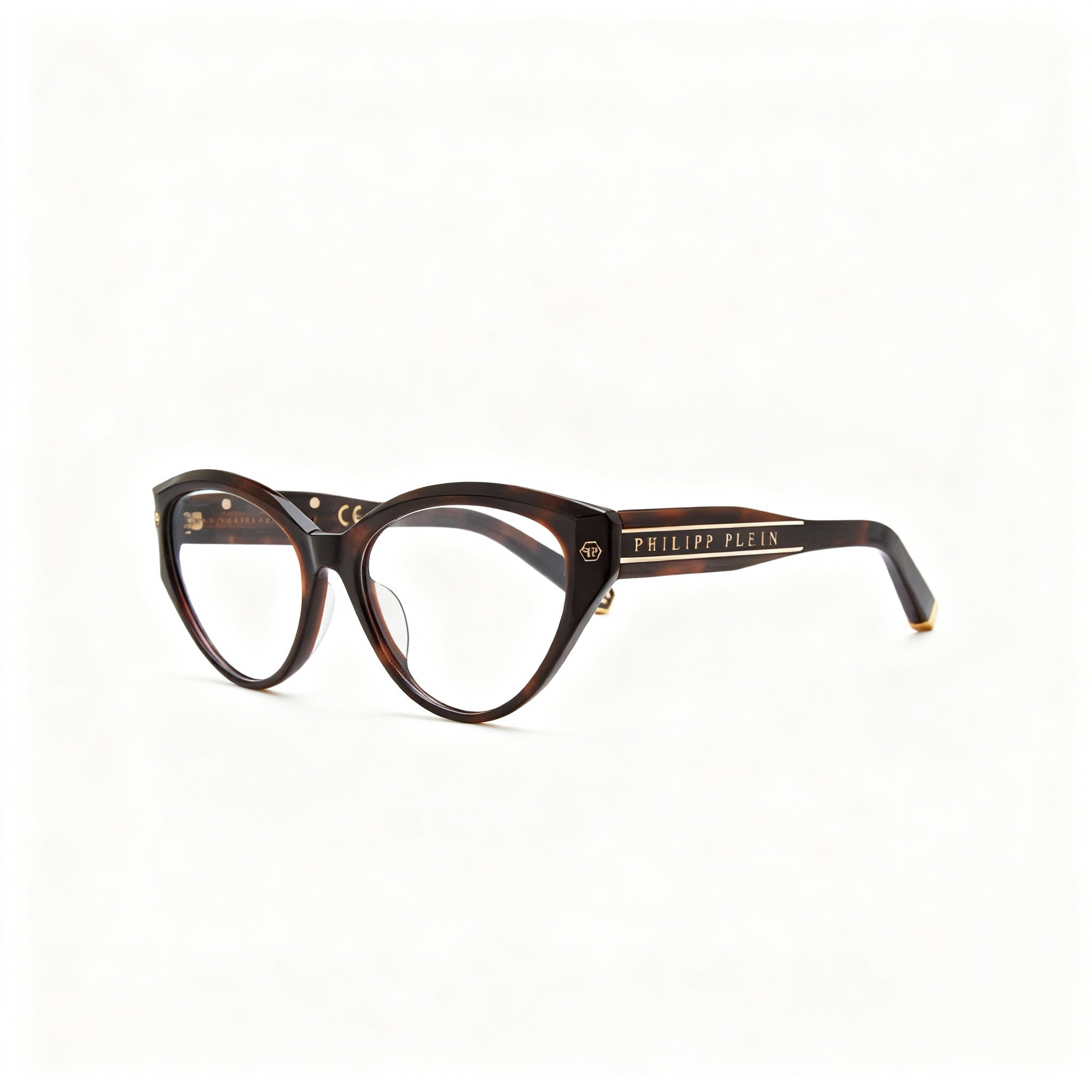 Philipp Plein VPP052 Women's Eyeglasses, Dark Havana Plastic Cat Eye Frame, Size 54-16-135