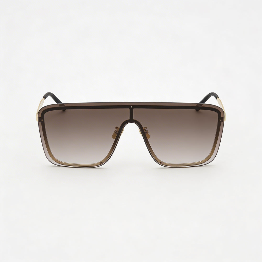 Gafas de sol Saint Laurent SL 364 Mask unisex de acetato dorado, montura marrón habana, lentes marrones doradas y protección UV, 99-01-140