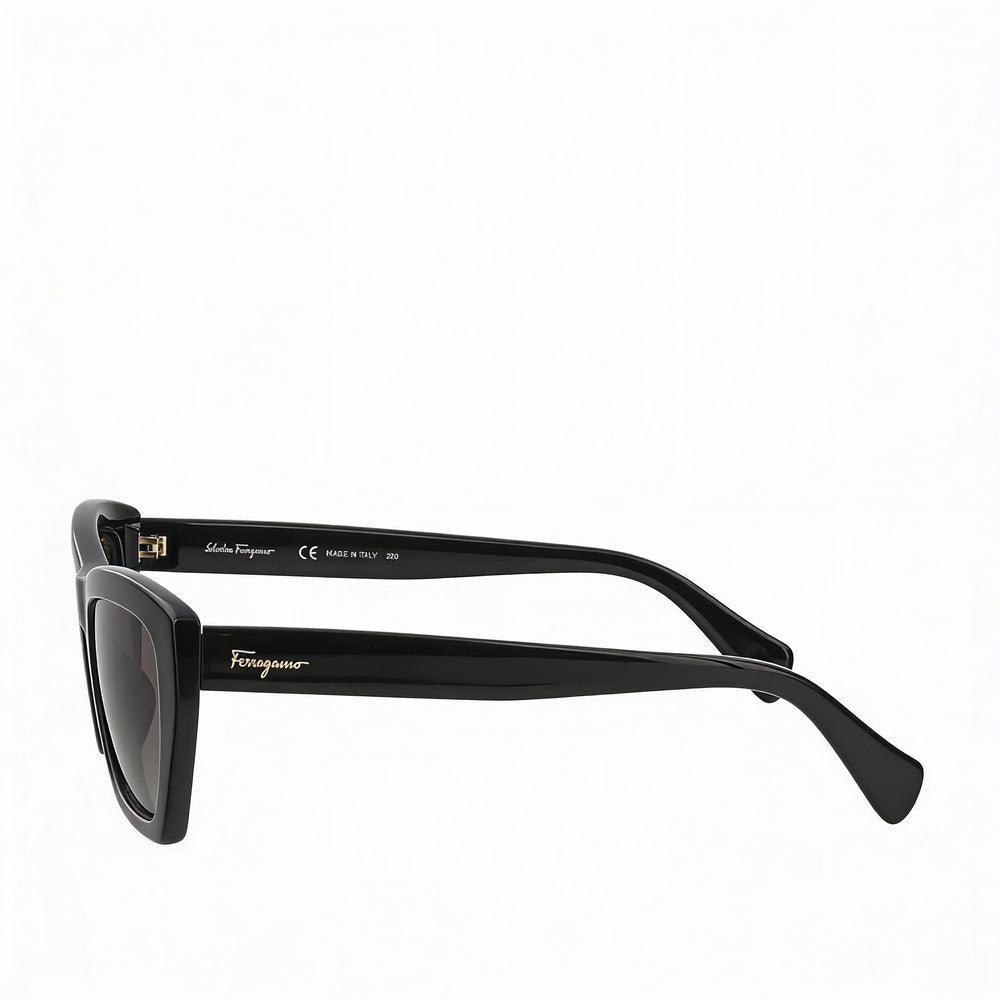 Salvatore Ferragamo SF958S Unisex Rectangular Black Plastic Grey Lens 100% UV Protection Sunglasses 55mm
