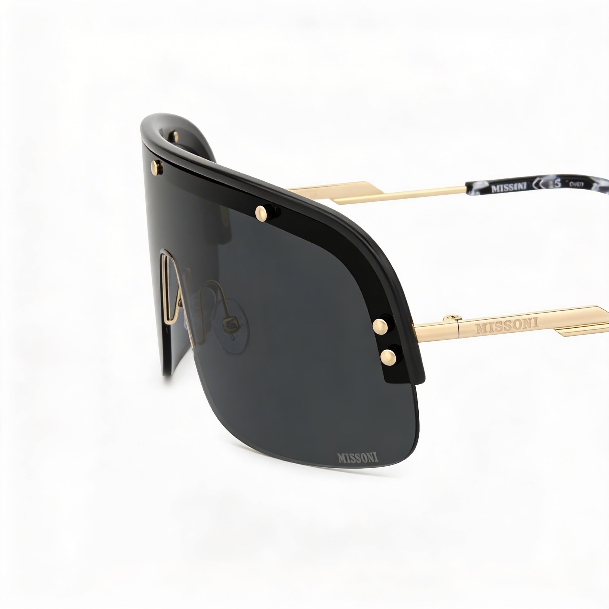 Gafas de sol casuales para hombre M Missoni, montura de poliamida negra, lentes grises, lente de 99 mm, puente de 1 mm, patilla de 115 mm, Photo 3