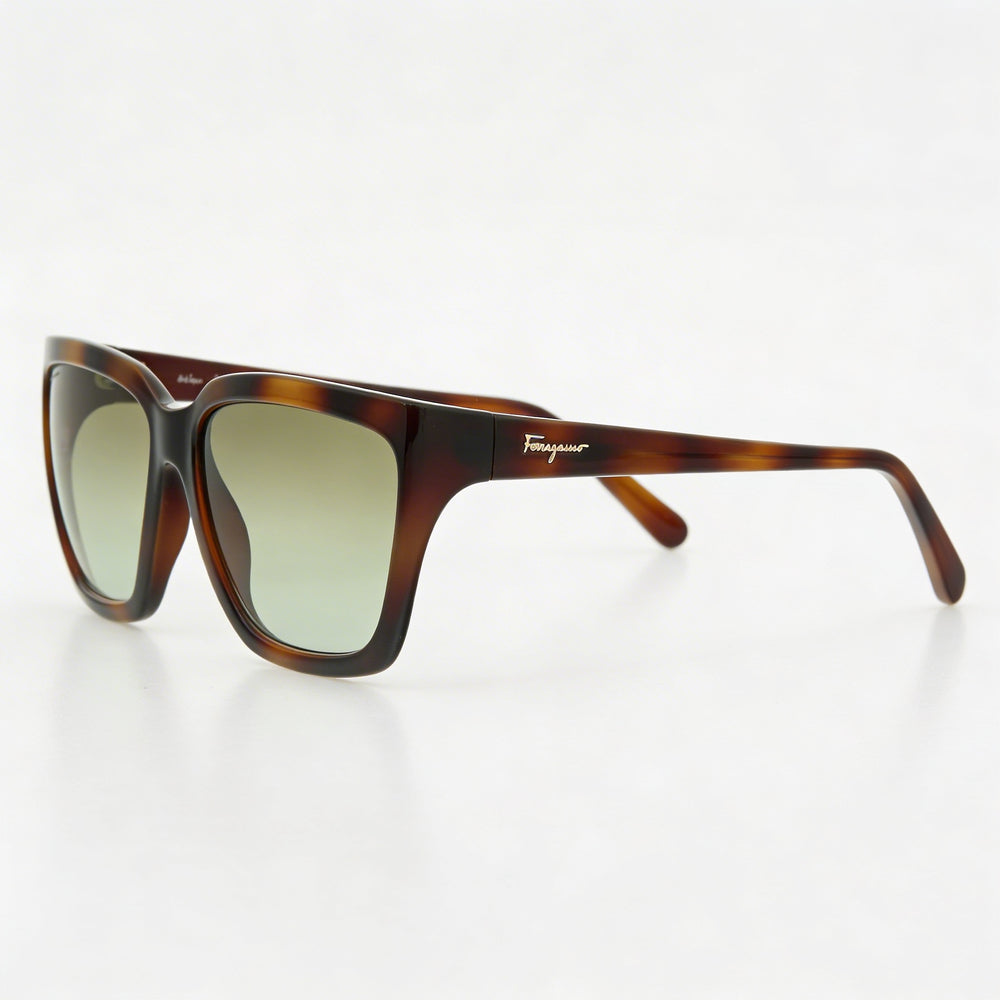 Gafas de sol de plástico carey para mujer Ferragamo Sf1018s 214 con lentes UV verde oscuro 59 mm
