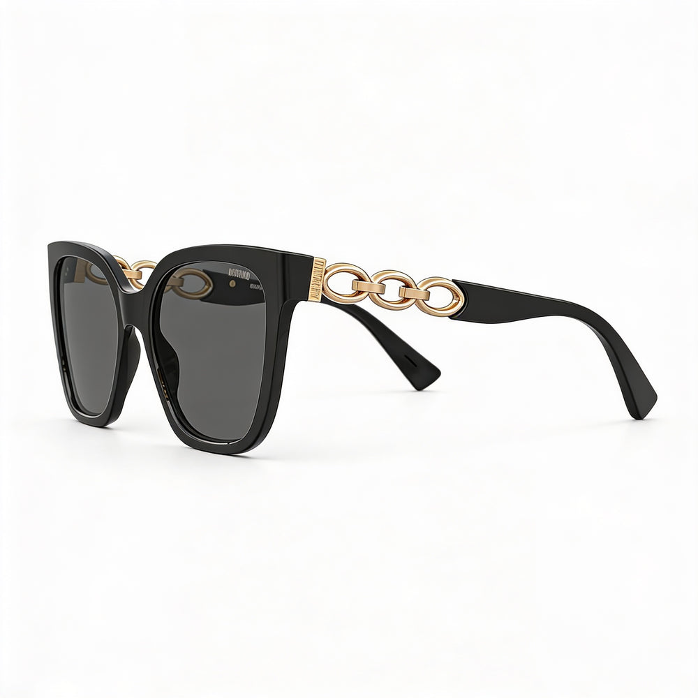 Gafas de sol Moschino MOS098/S para mujer, estilo casual, de plástico, 100 % UV, no polarizadas, color negro y gris oscuro, talla 55/18