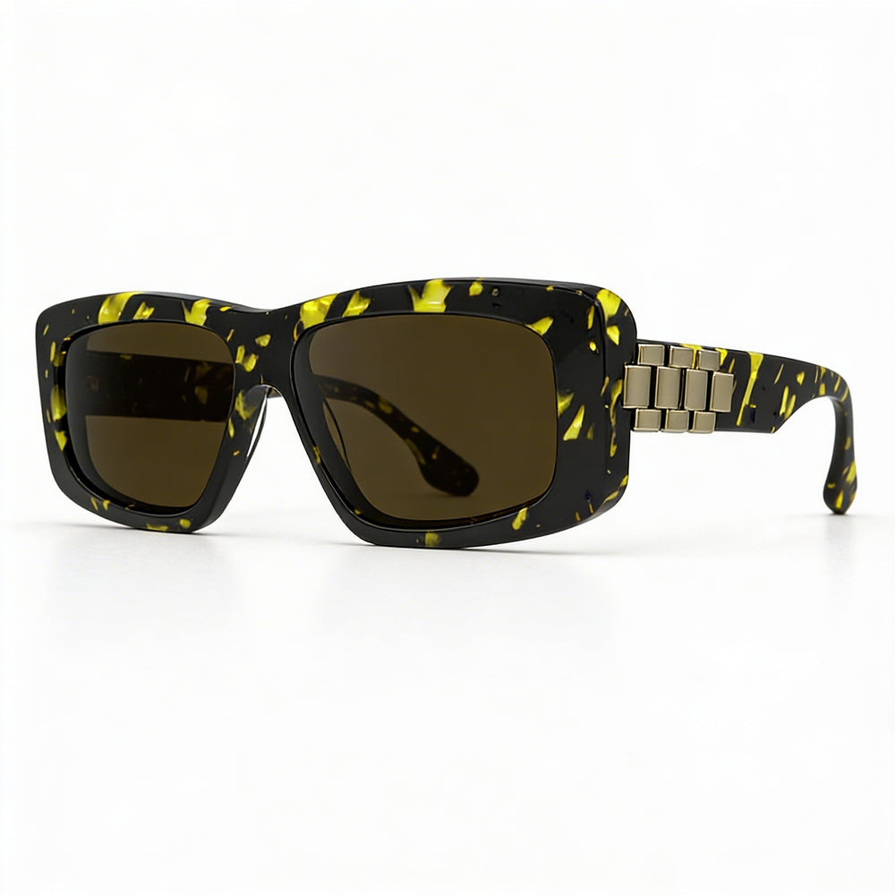 Victoria Beckham Vb669s Unisex Black Yellow Havana Plastic Frame Polycarbonate Lens Modified Rectangular Sunglasses 55mm