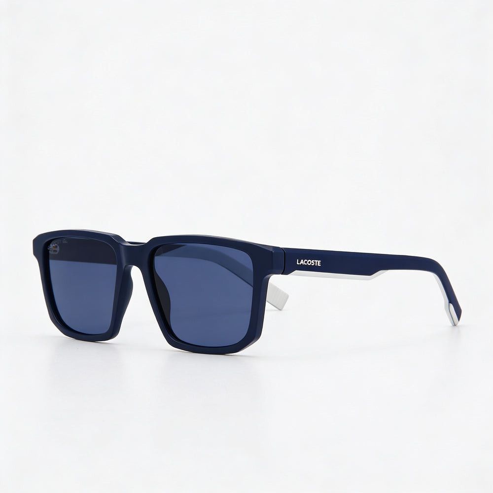 Lacoste Modern Unisex Bio Injected Metallic Grey Frame Solid Blue Lenses UV Protection 55mm