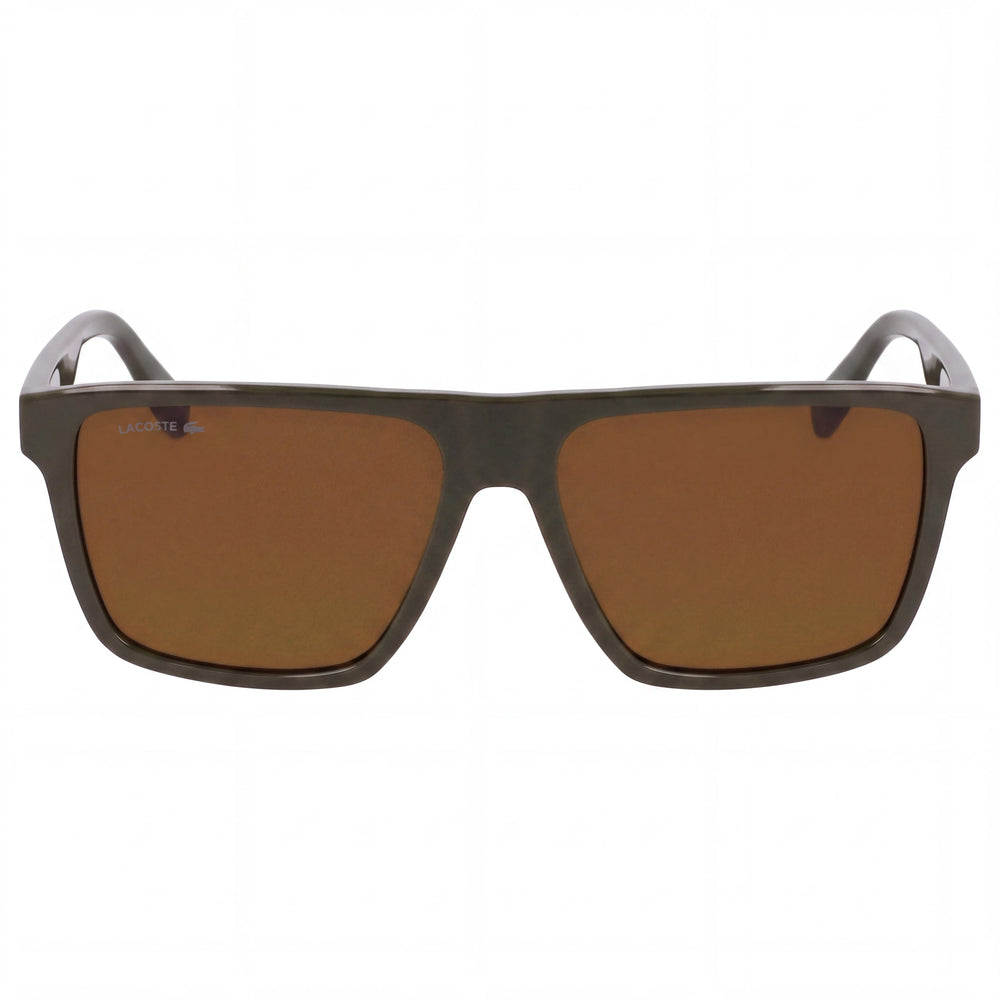 Gafas de sol unisex Lacoste L6027s con montura de plástico color caqui, protección UV marrón sólida, 57 mm