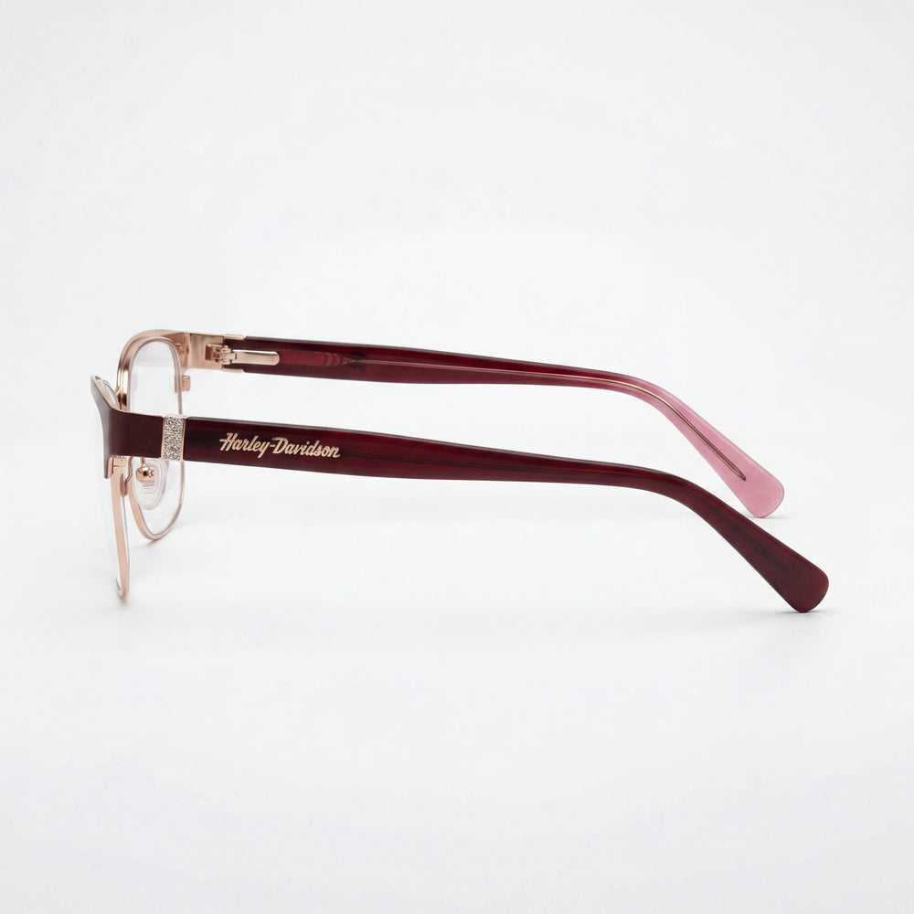 Gafas Harley-Davidson para hombre HD50057 con montura metálica en color burdeos y lentes de policarbonato. Ancho de la lente 54 mm, puente 15 mm, patilla 140 mm.