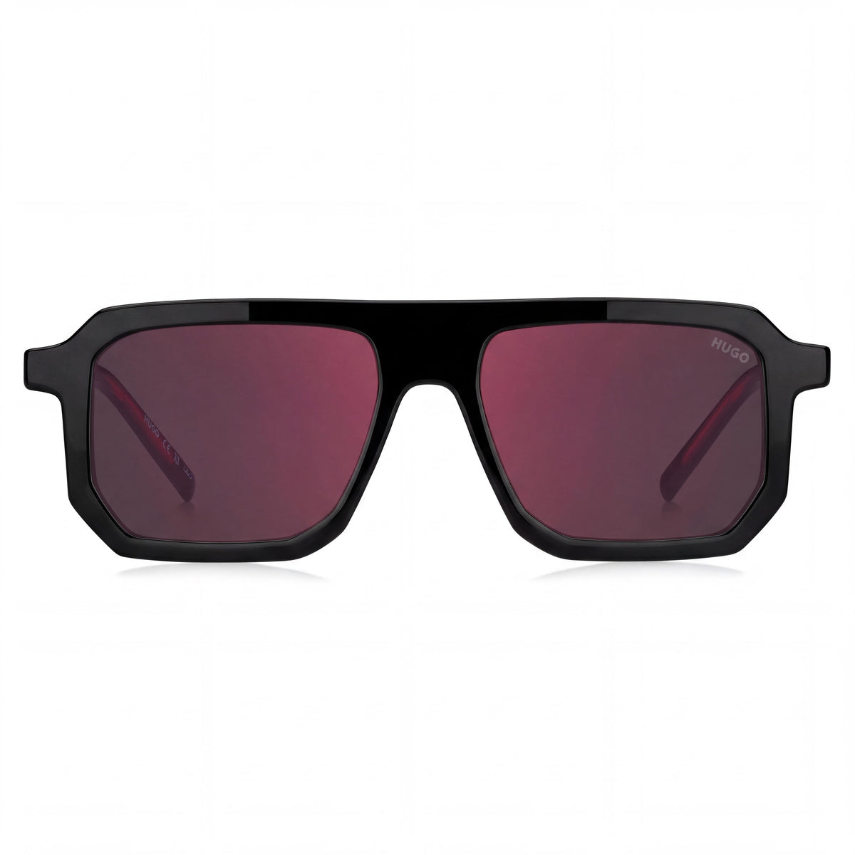 HUGO Women's Rectangular Flat Top Sunglasses, Black Frame with Red Mirror Lenses, 53mm, Photo 2