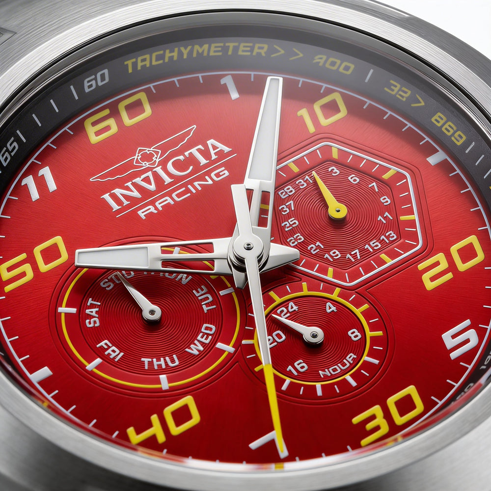 Reloj cronógrafo Invicta Racing 47727 de 46 mm con esfera roja de acero inoxidable y correa de silicona