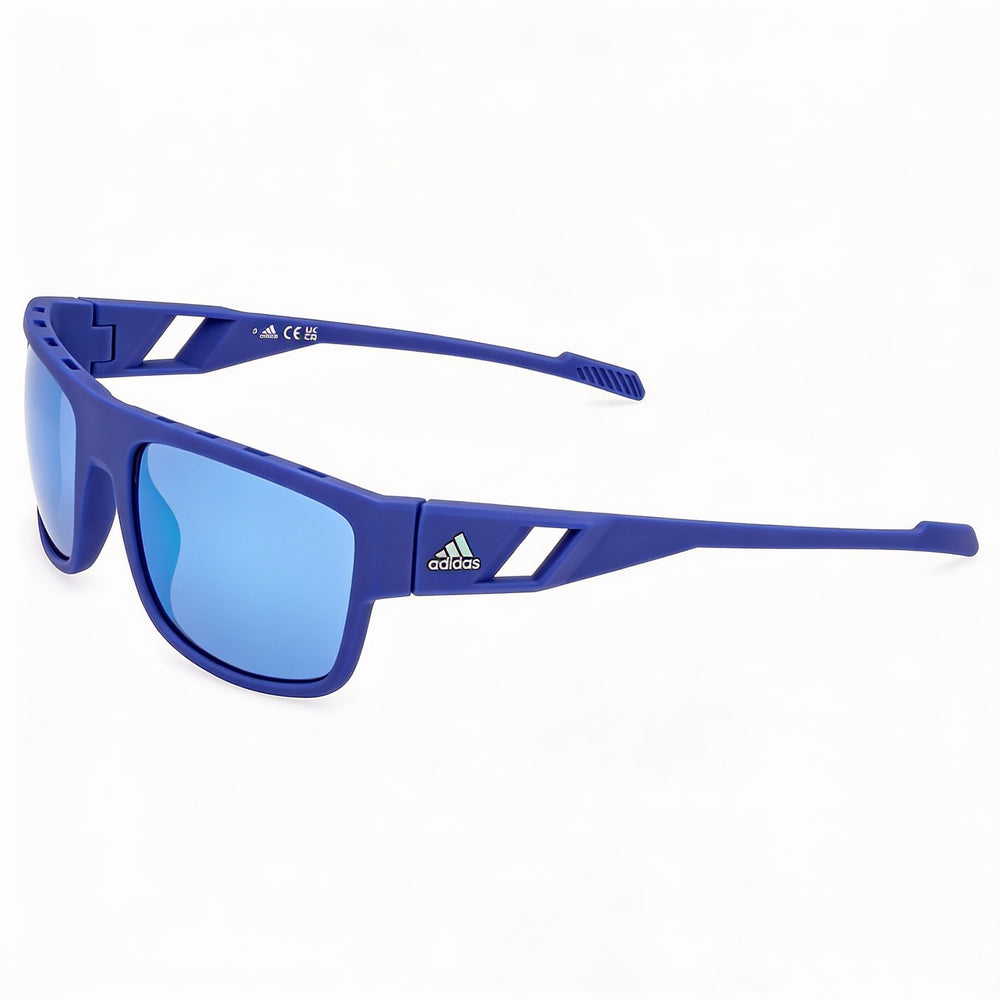 Gafas de sol adidas 100% UV Protection para hombre, montura de plástico azul mate, lentes de espejo verde, 60-19-130 mm