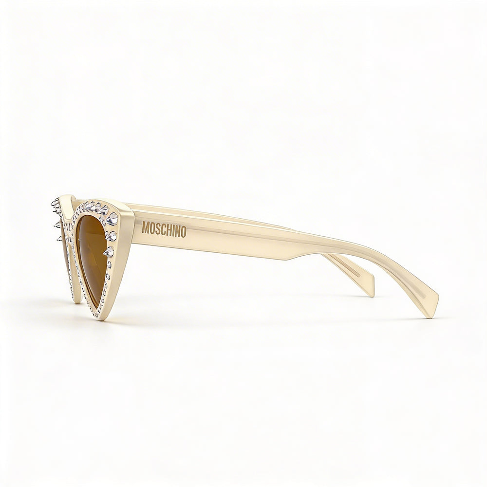 Gafas de sol Moschino clásicas de acetato para mujer, marrón marfil, protección UV, 52 mm de ancho de lente