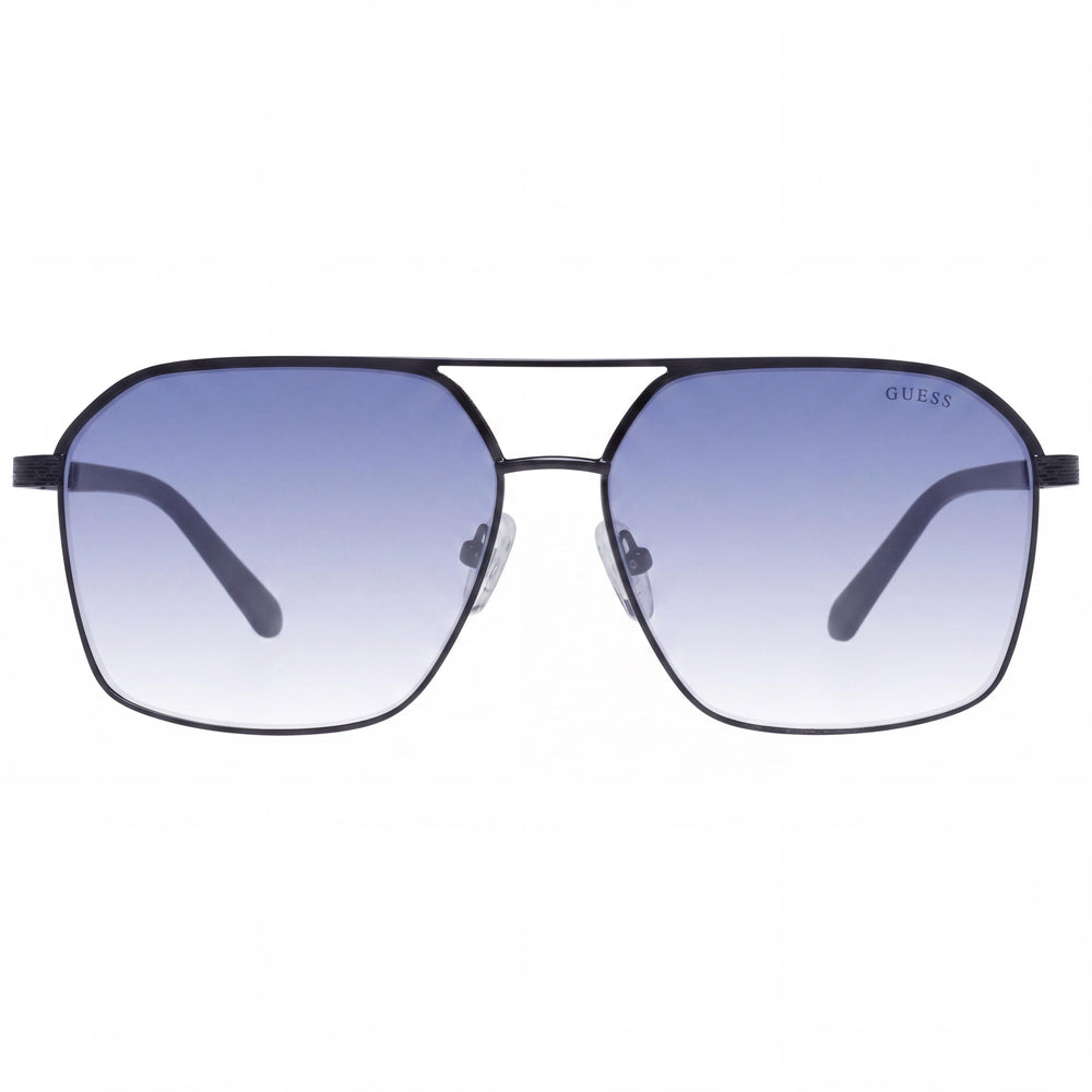 GUESS Gafas de sol clásicas para hombre de policarbonato, color negro brillante, degradado negro, 100% protección UV, no polarizadas, 55 mm