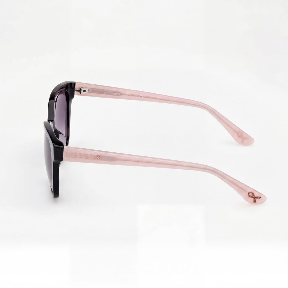 GUESS Pink Ribbon Square Plastic Sunglasses, Women's Black Acetate Frame, UV Protected Smoke Gradient Lenses 56mm