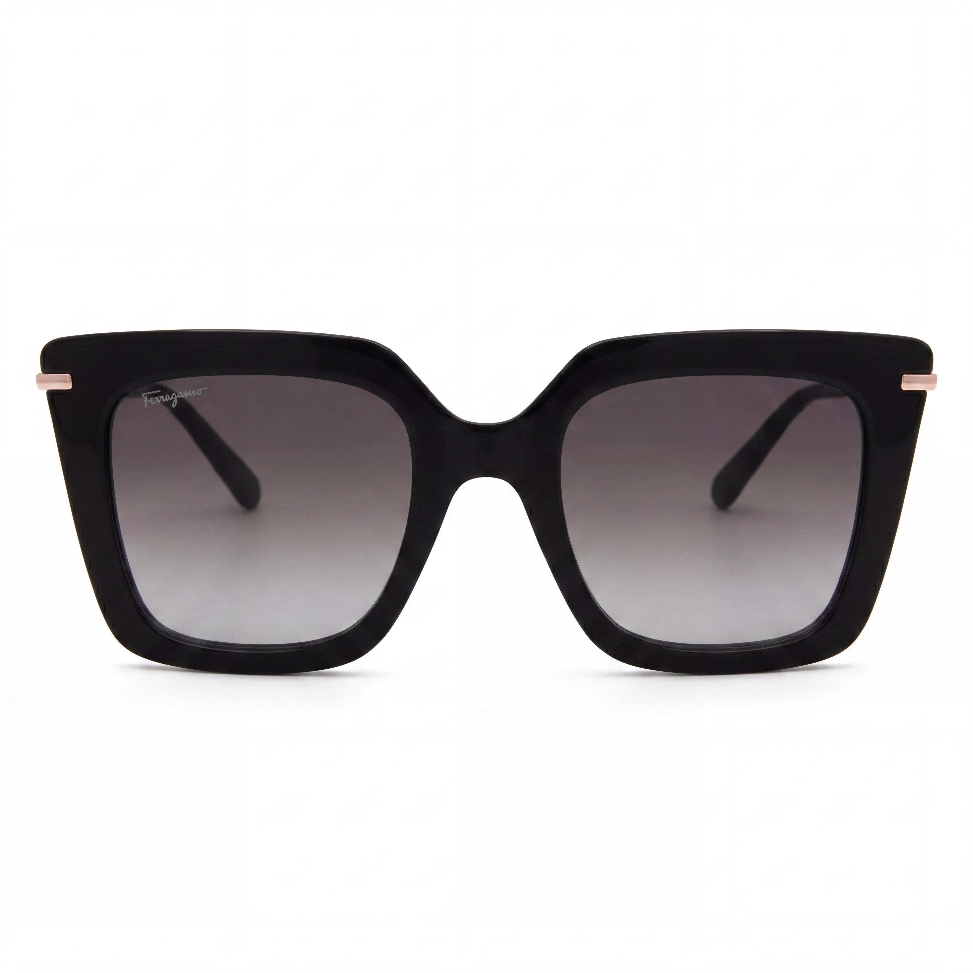 Gafas de sol Ferragamo Modern para mujer, montura de acero de aleación negro, lentes degradadas grises, 51 mm, Photo 2