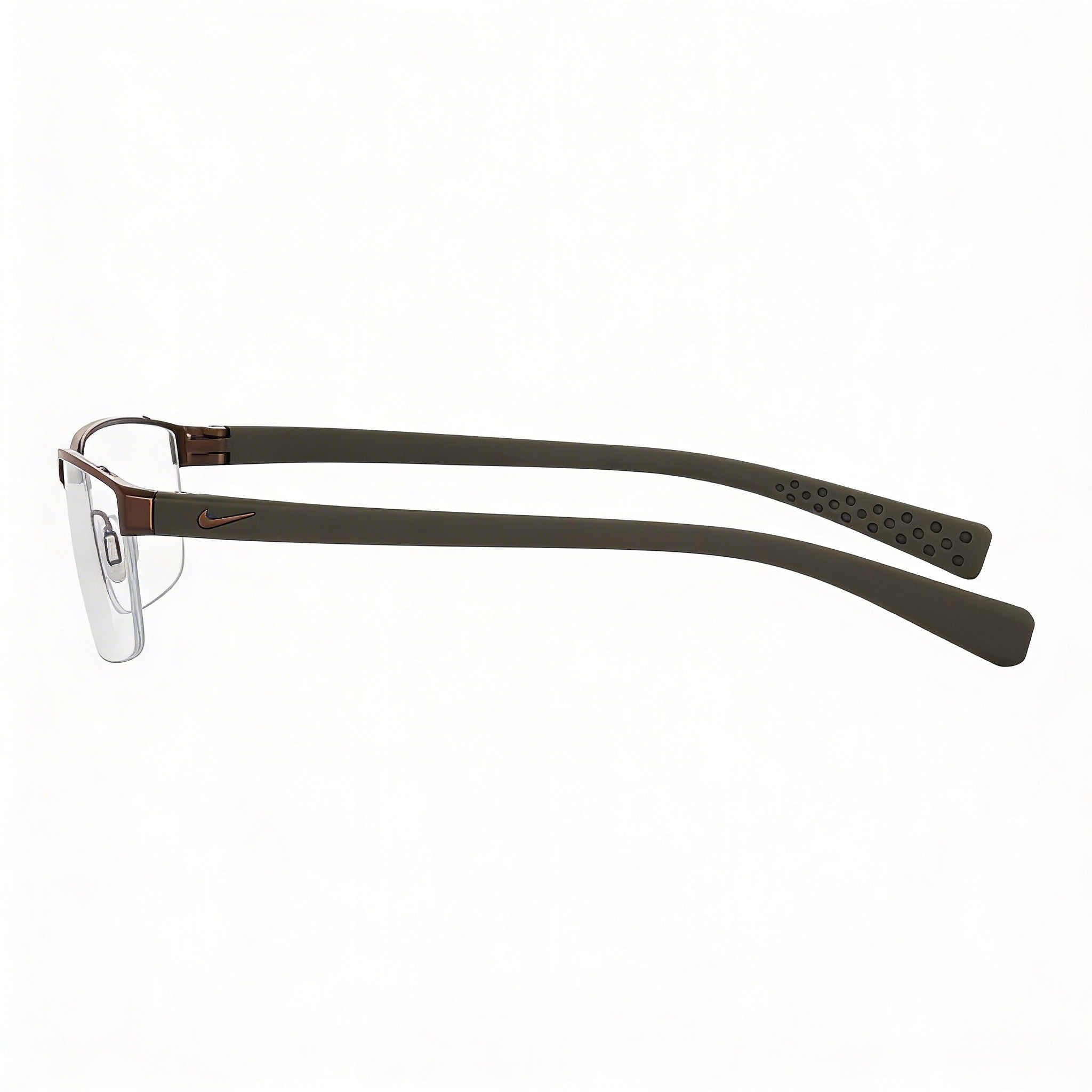 Nike Casual Men's Ophthalmic Eyeglasses, Walnut-Cargo Khaki Frame, Transparent Plastic Lenses 56-16-140, Photo 2