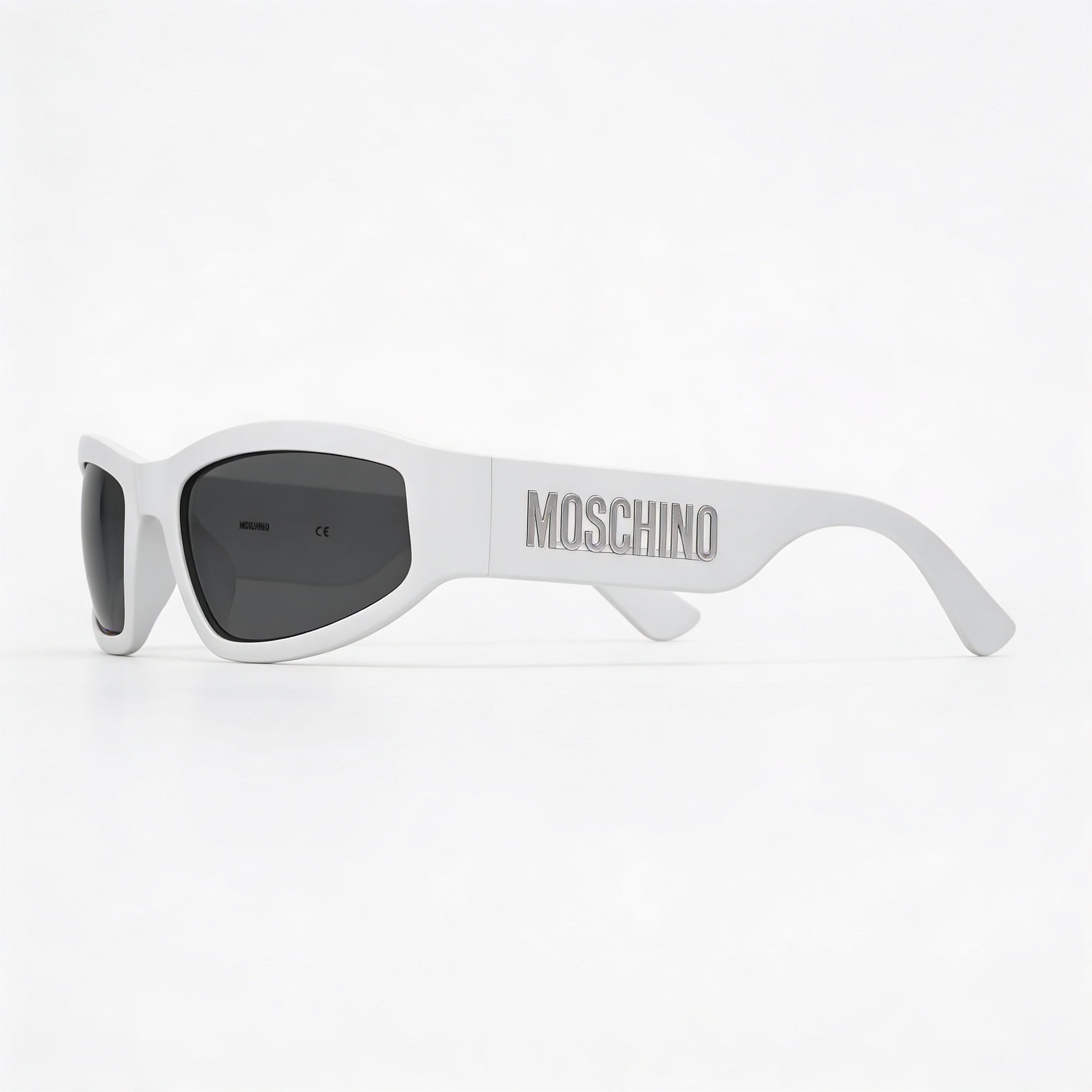 Moschino Casual Men's Polyamide Sunglasses | Matte White Frame | Grey Lenses | Size 60-21-130mm, Photo 3