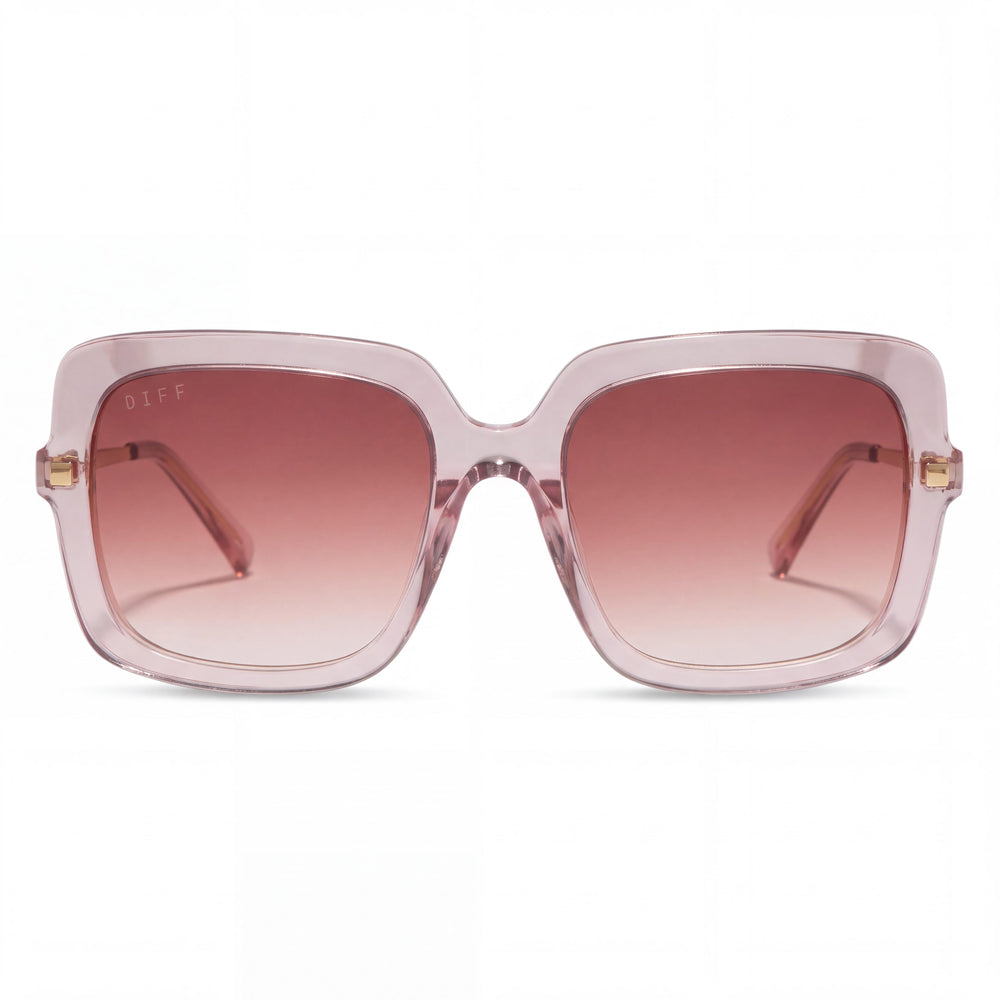 DIFF Women's Square Light Pink Crystal Dusk Gradient Sunglasses, Hand Sanded Acetate & Stainless Steel, UV Protection, 54mm