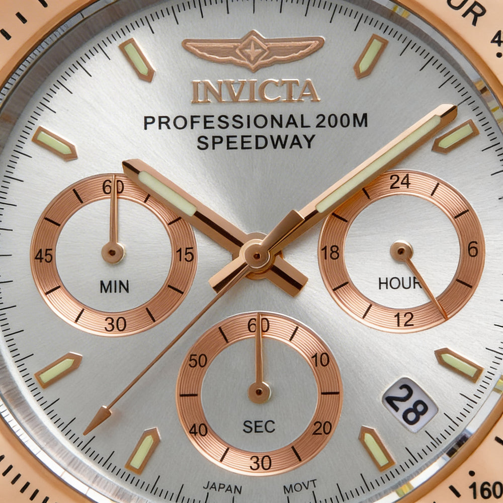 Cronógrafo unisex Invicta Speedway 17030, esfera plateada de 39 mm, acero inoxidable, resistente al agua hasta 20 ATM