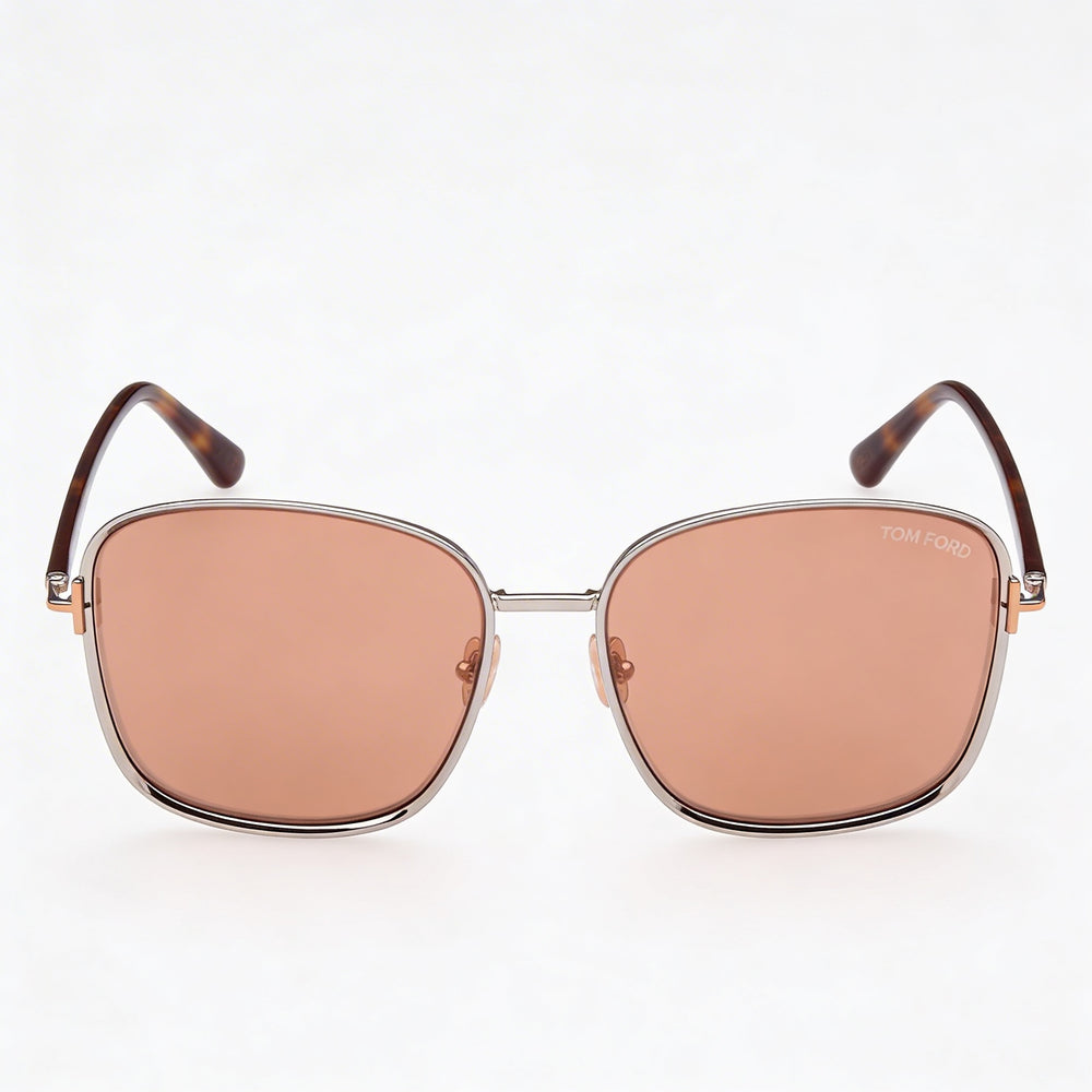 Gafas de sol cuadradas de metal Tom Ford Fern para hombre, 100 % protección UV, color habano rutenio oscuro, lentes de espejo marrón de 57 mm