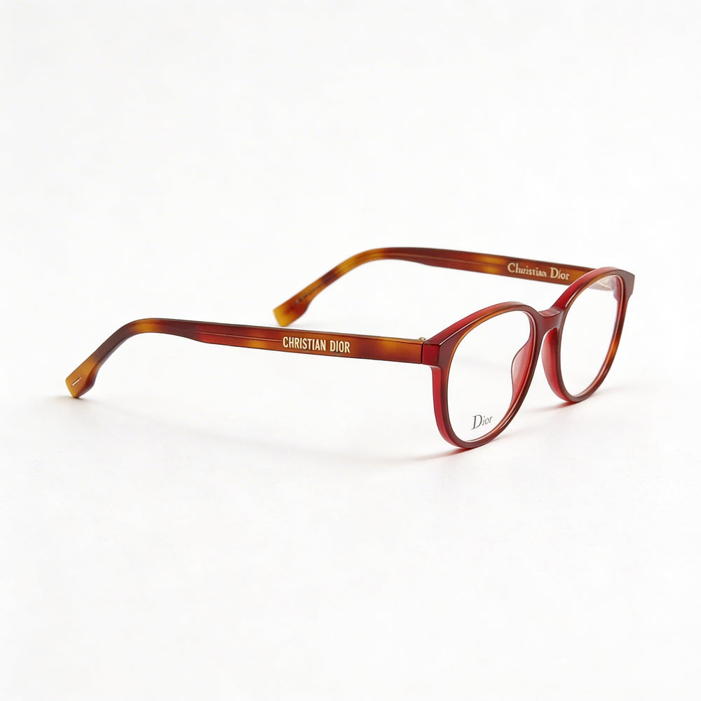 Dior Women's Havana Burgundy Plastic Eyeglasses with Demo Lenses, 53mm Lens Width, 18mm Bridge, 145mm Temple Arms