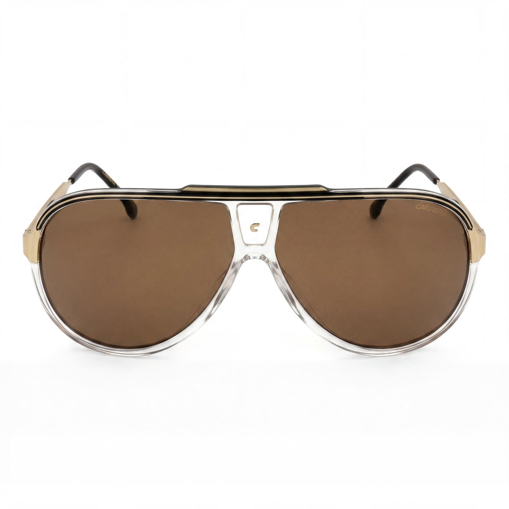 Gafas de sol Carrera Modern unisex, montura de elastómero termoplástico negro y dorado, lentes doradas de policarbonato con protección UV de 63 mm