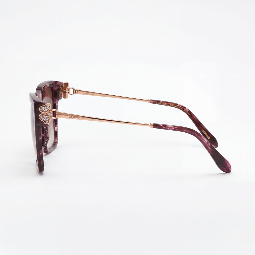 Chopard Casual Women's Striped Bordeaux Frame Cellulose Acetate Brown Gradient UV Sunglasses 56-18-135