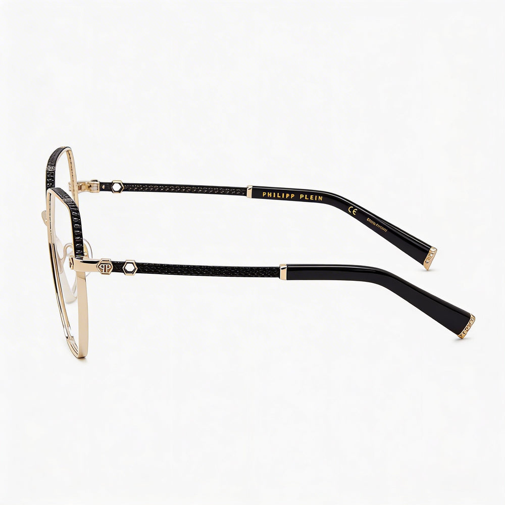 Gafas Philipp Plein Vpp054s para hombre con montura completa irregular, montura de metal y lentes de acetato, color oro rosa y negro, 57 mm