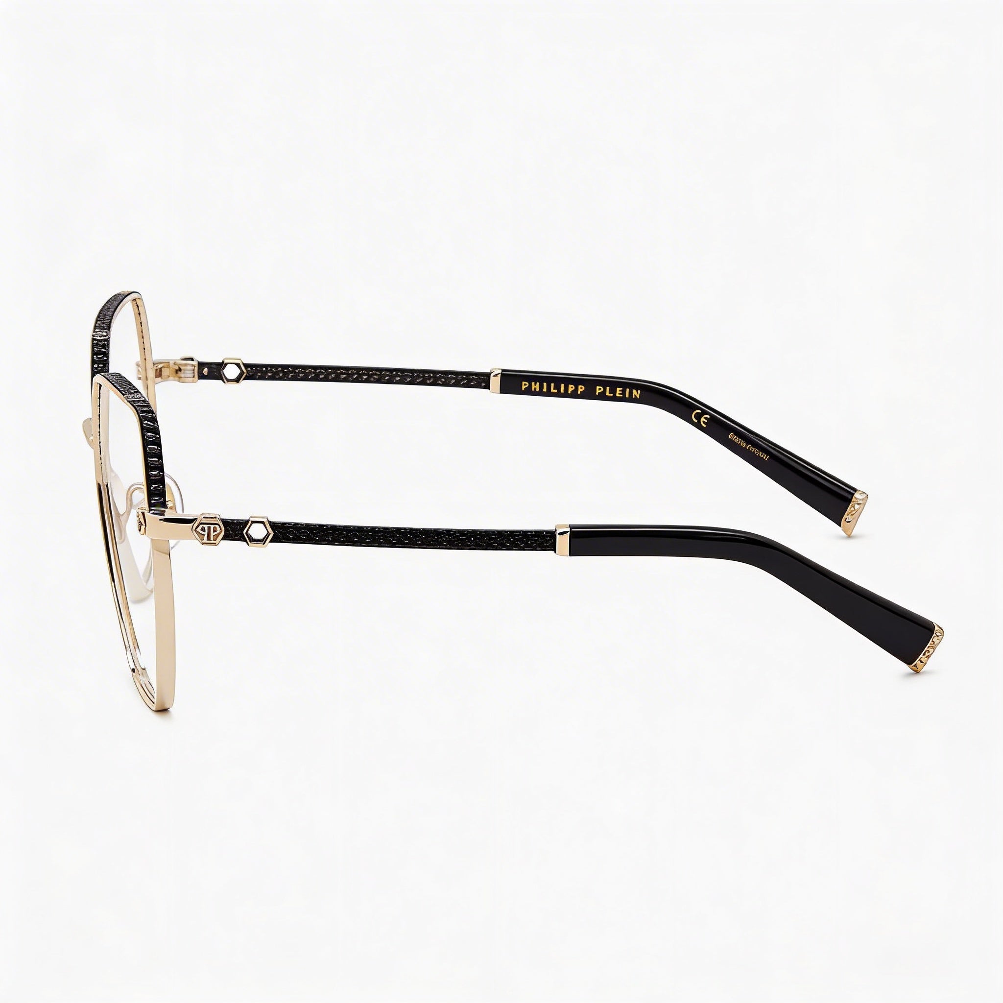 Gafas Philipp Plein Vpp054s para hombre con montura completa irregular, montura de metal y lentes de acetato, color oro rosa y negro, 57 mm, Photo 3