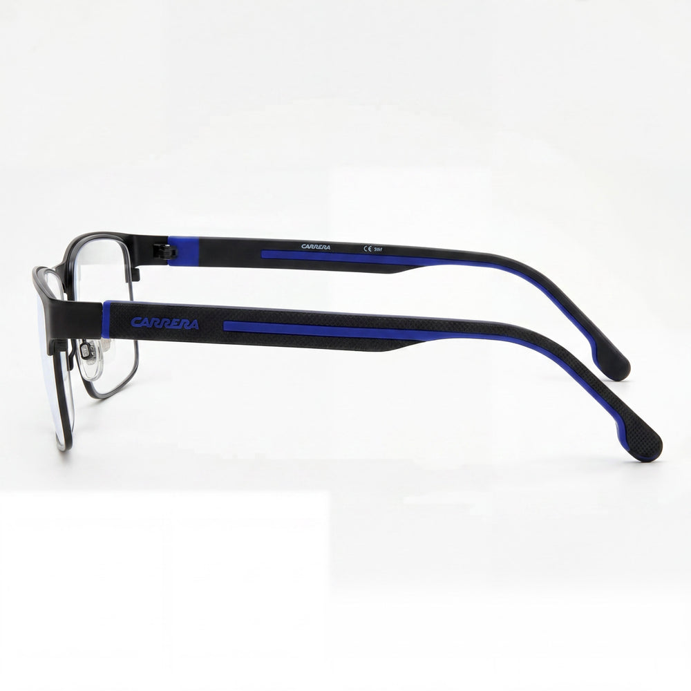 Gafas ópticas unisex Carrera Carrera 8884 con montura de acero aleado en acabado negro azul, talla 55