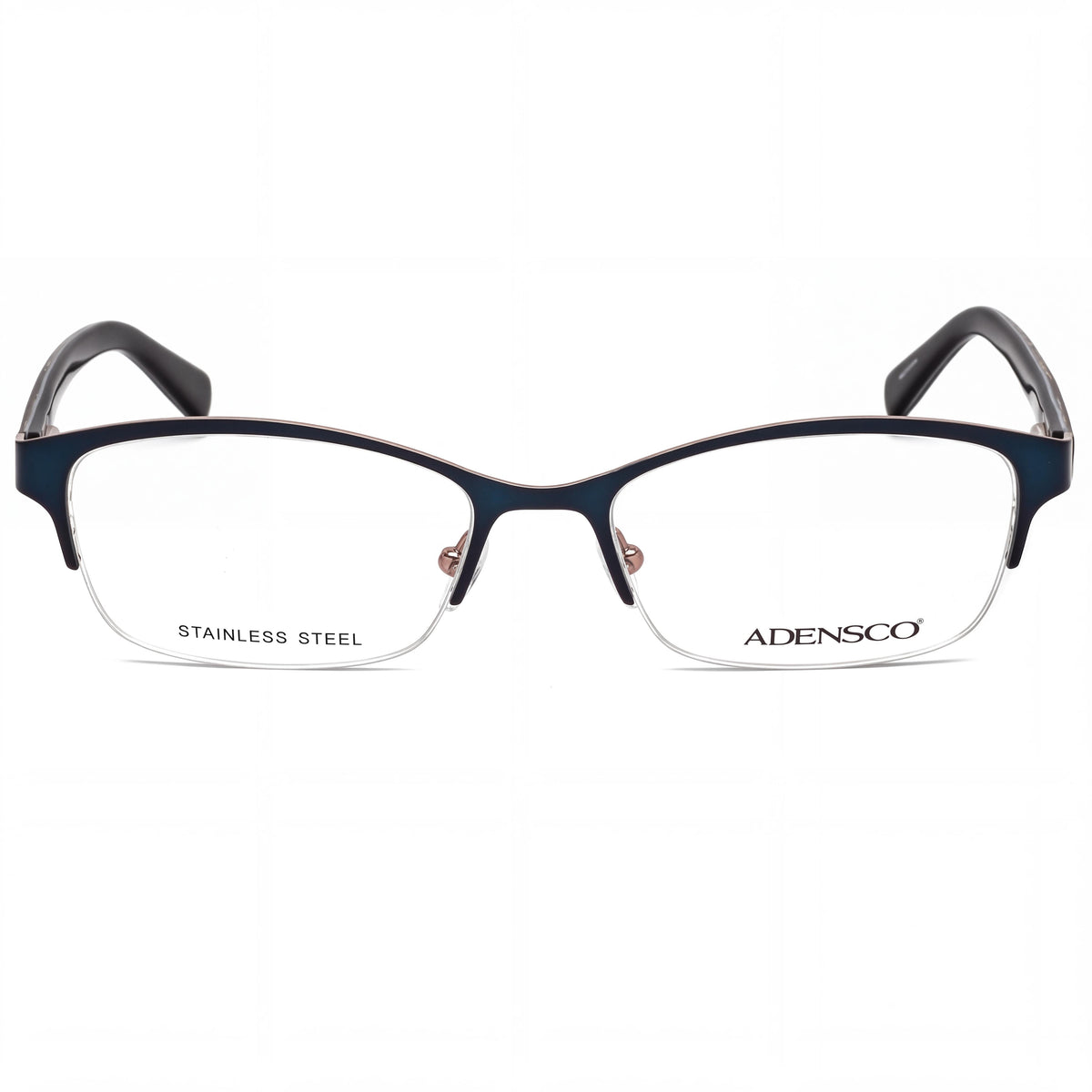 Adensco 200 Men's Metal Semi-Rimless Oval Modified Rx-Able Eyeglass Frames Satin Navy 52-17-135, Photo 2
