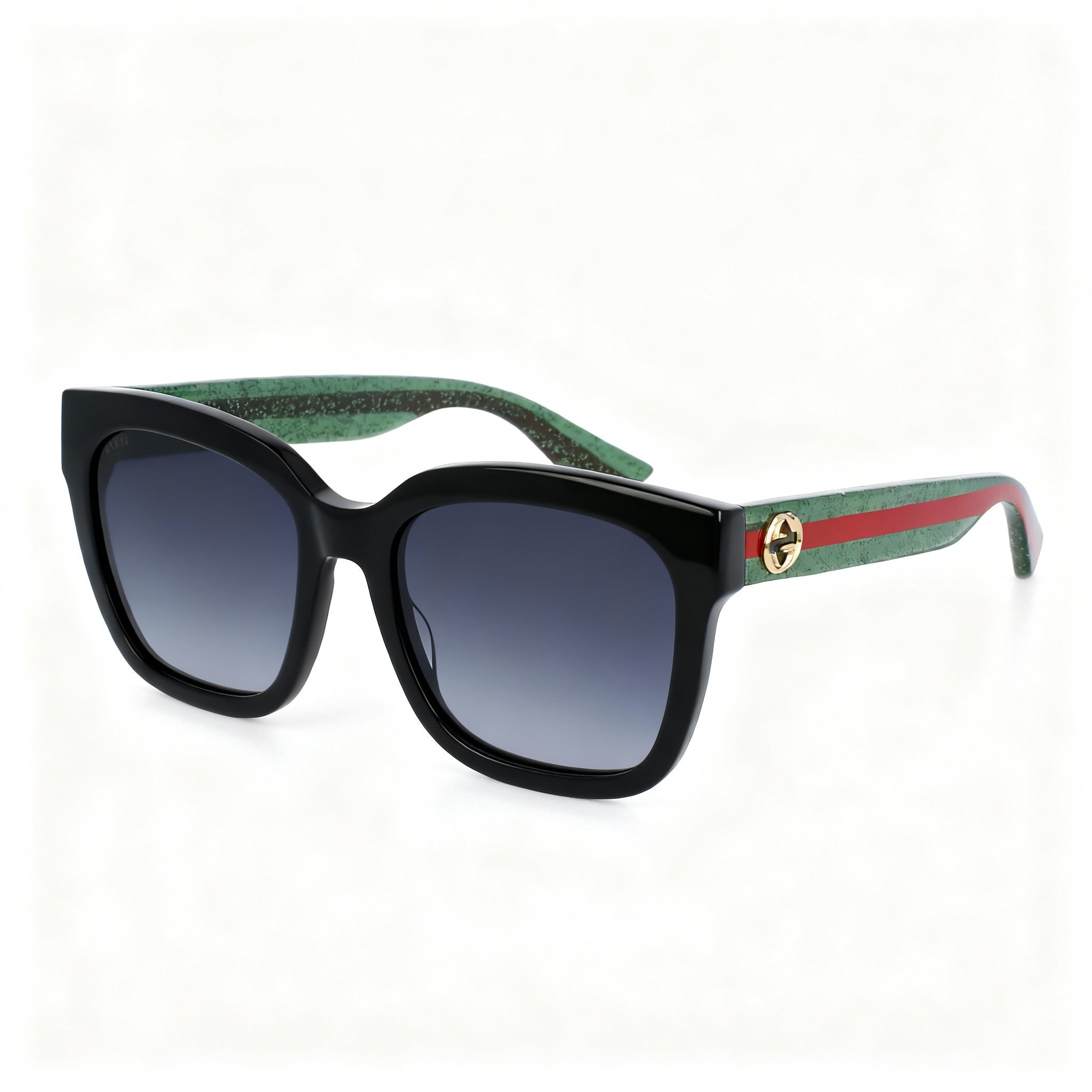 Gucci GG0034SN Women's Square Acetate Sunglasses with Black Green Glitter Red Frame & Shaded Grey Lenses 54mm, Photo 3