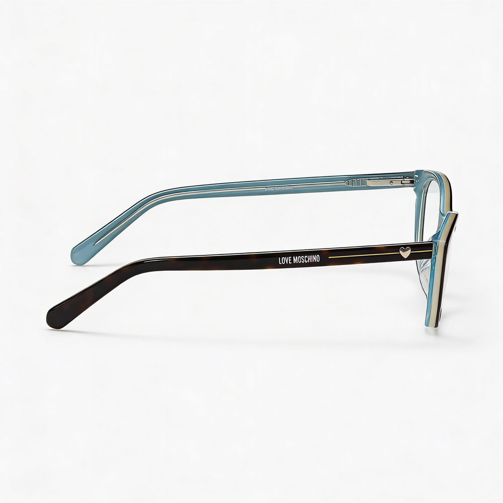Gafas de vista Love Moschino Trilayer Heart Cat-Eye de acetato para mujer, color Havana oscuro, talla 51-17-135
