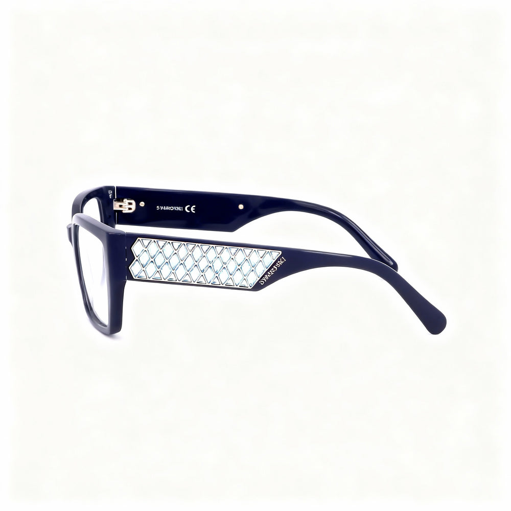 Gafas Swarovski Sk5446 para mujer, montura de plástico azul brillante, lentes polarizadas transparentes, lentes de 54 mm, puente de 16 mm, patillas de 140 mm