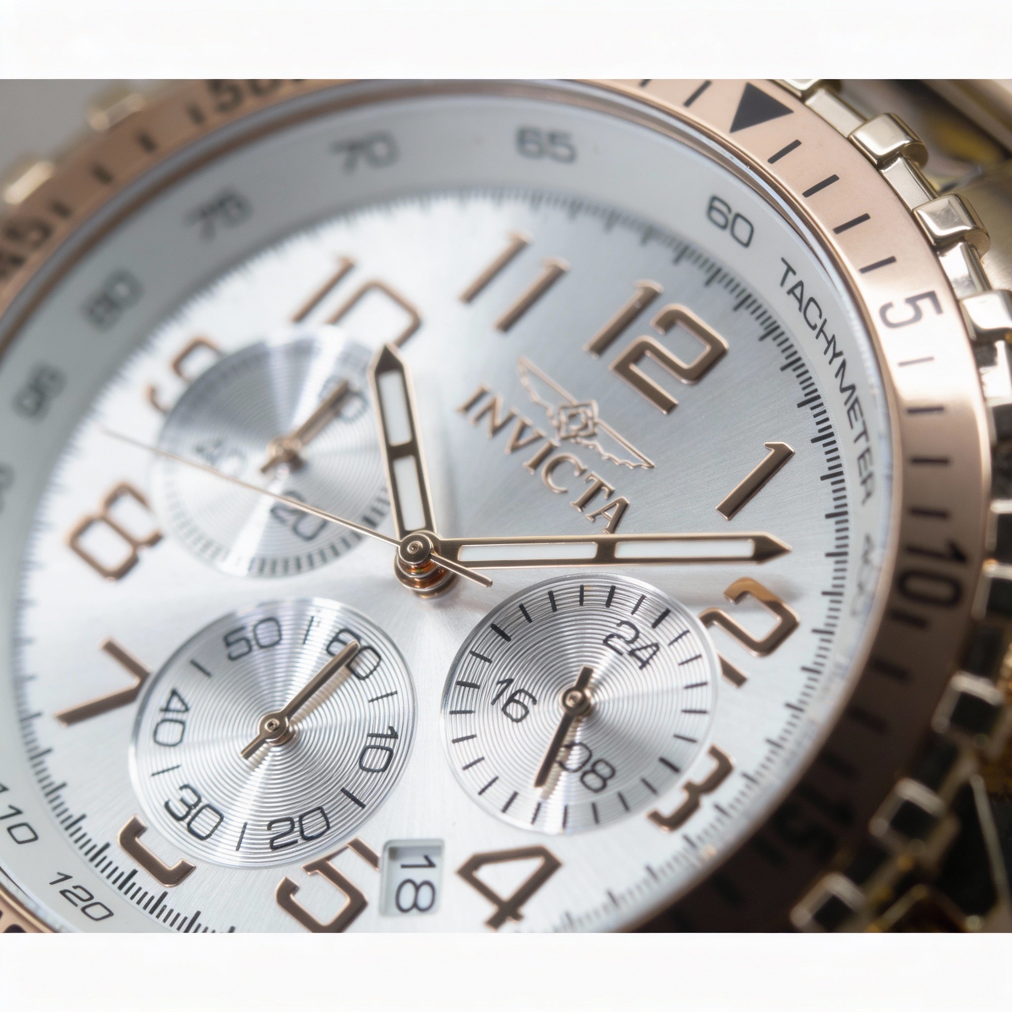 Invicta Men's Chronograph Watch with Rose Gold-Tone Stainless Steel Case & Bracelet, Silver Dial, Photo 2