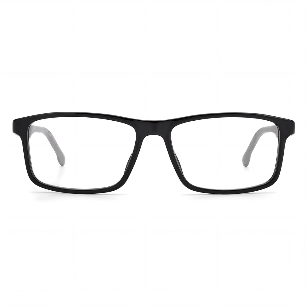 Gafas Ópticas Carrera 8865 Unisex, armazón de plástico negro con lentes de demostración negros, ancho de lente de 57 mm